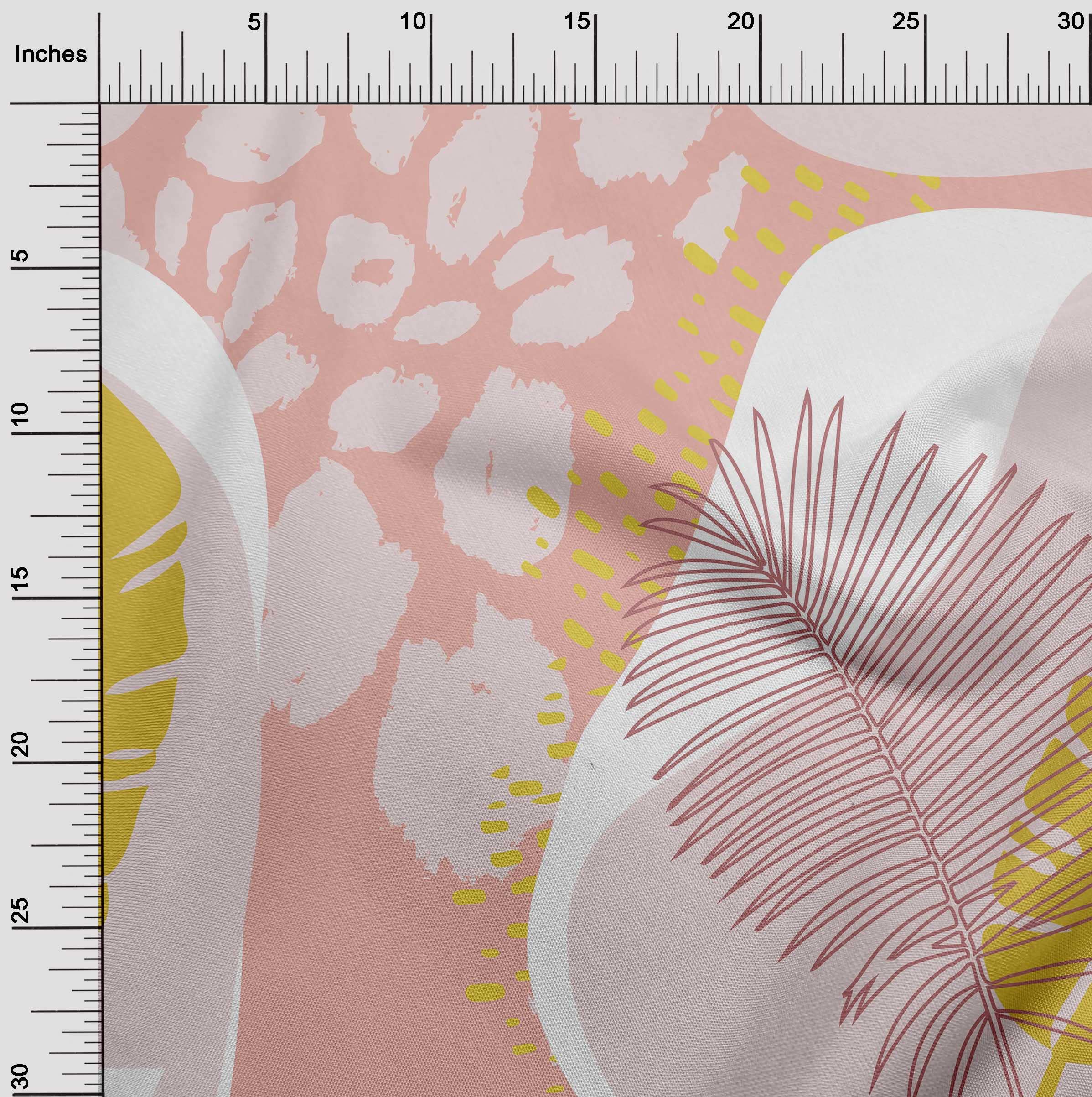 oneOone Velvet Rose Pink Fabric - Tropical Abstract Leaves Print Dress Material - 58 Inch Wide by The Yard - Perfect for Boho Dresses, Summer Tops & Home Decor Projects