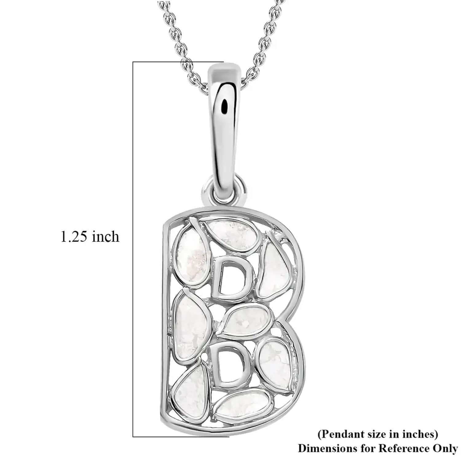 925 Sterling Silver Polki Diamond Initial Necklace for Women - Platinum Plated, 20