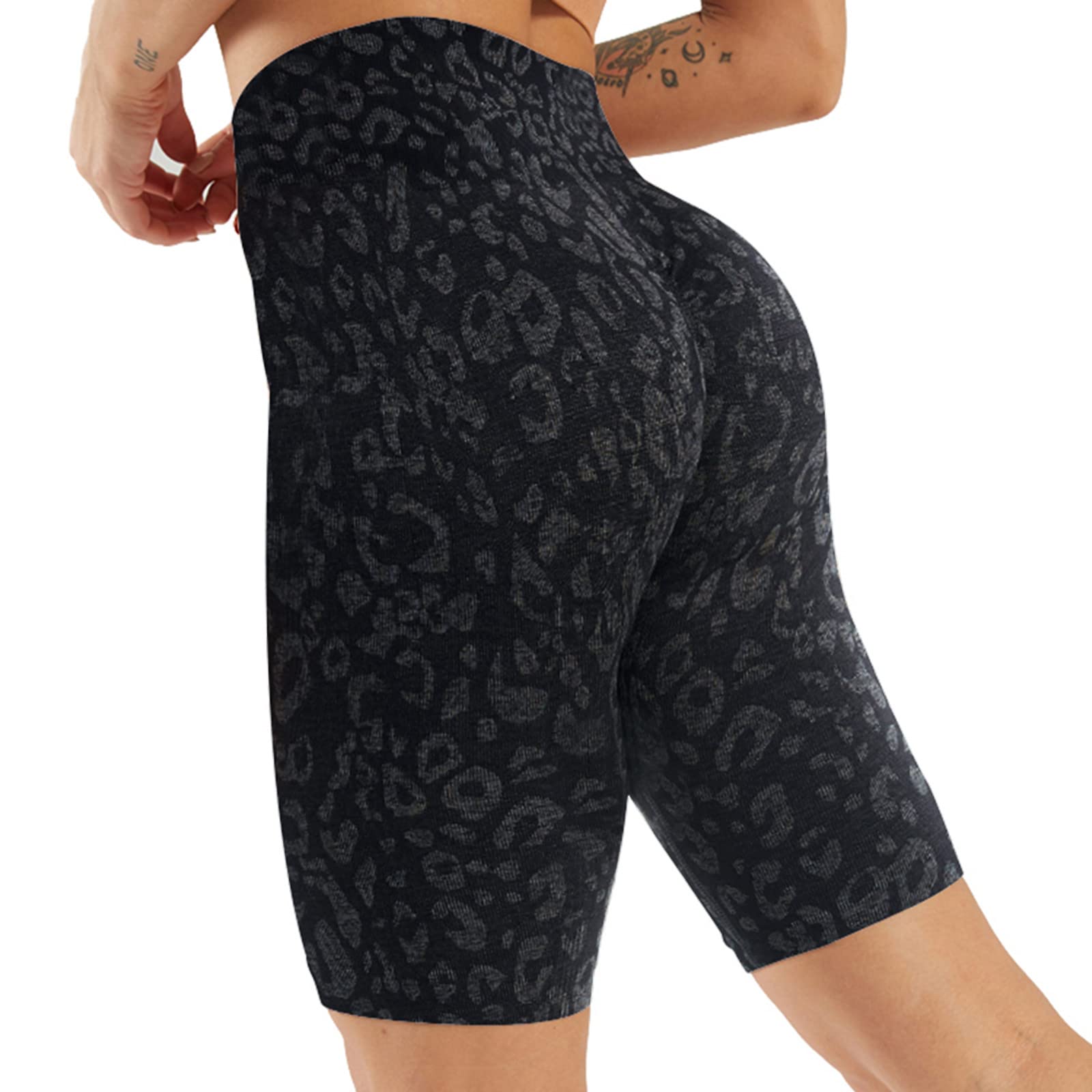 BFONE Women's High Waisted Leopard Print Yoga Shorts - Tummy Control Workout Shorts, Stretchy Running Shorts & Fitness Leggings for Yoga, Gym, Pilates & Lounge Wear