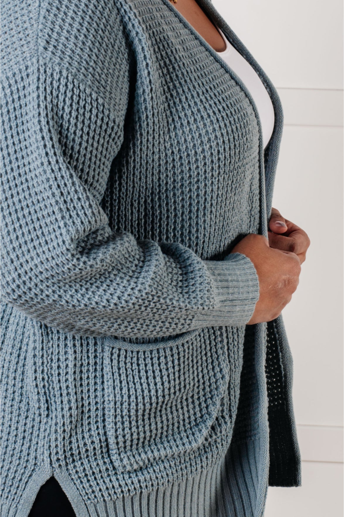Blue Grey Waffle Knit Open Front Cardigan for Women - Cozy Layered Sweater for Fall & Winter | Perfect for Casual Outfits, Office Wear and Weekend Lounging