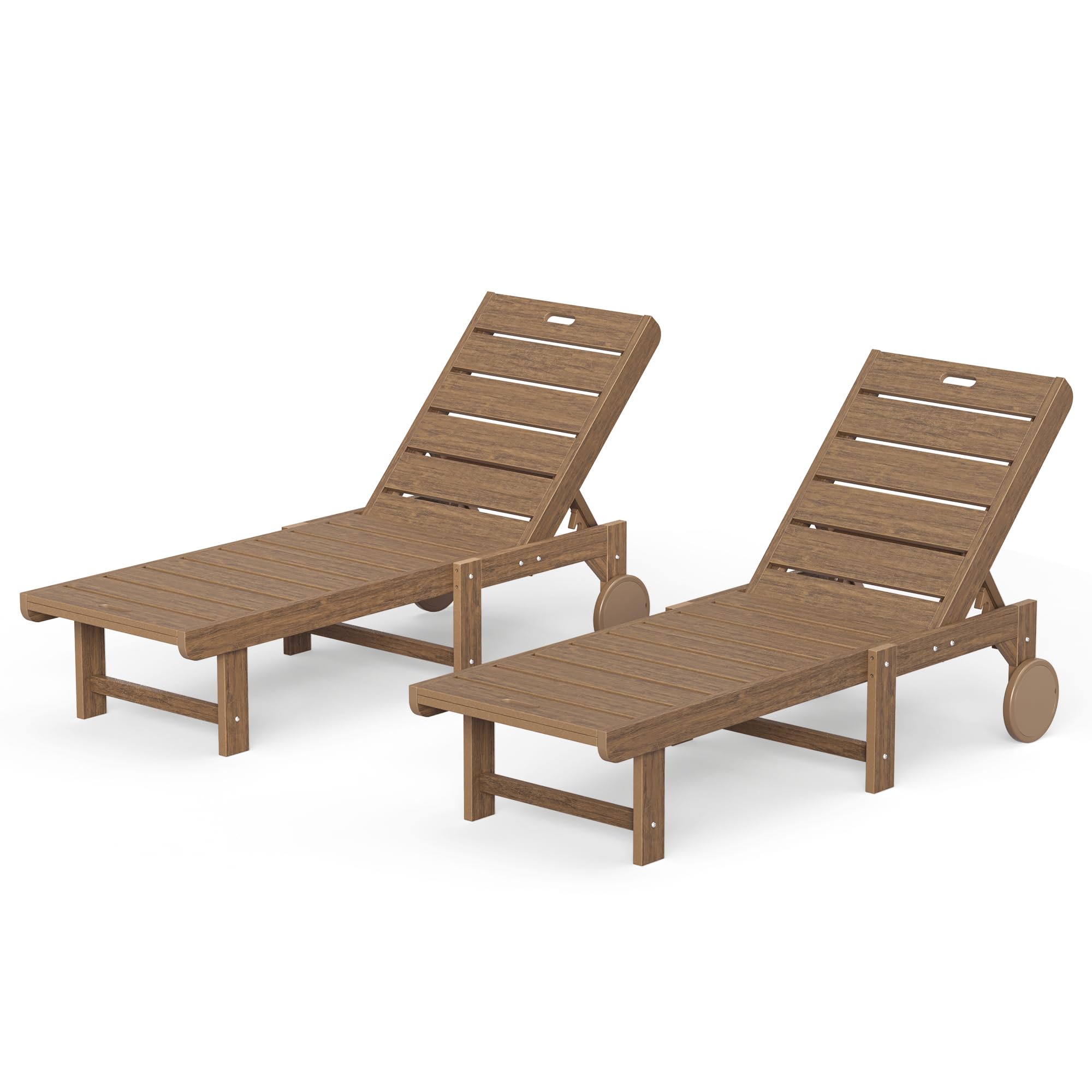 2-Pack HDPS Outdoor Lounge Chairs with 5-Position Adjustable Backrest & Wheels - Patio, Poolside & Beach Chaise Lounge Set (Brown) - Perfect for Sunbathing, Relaxing by the Pool or Coastal Getaways