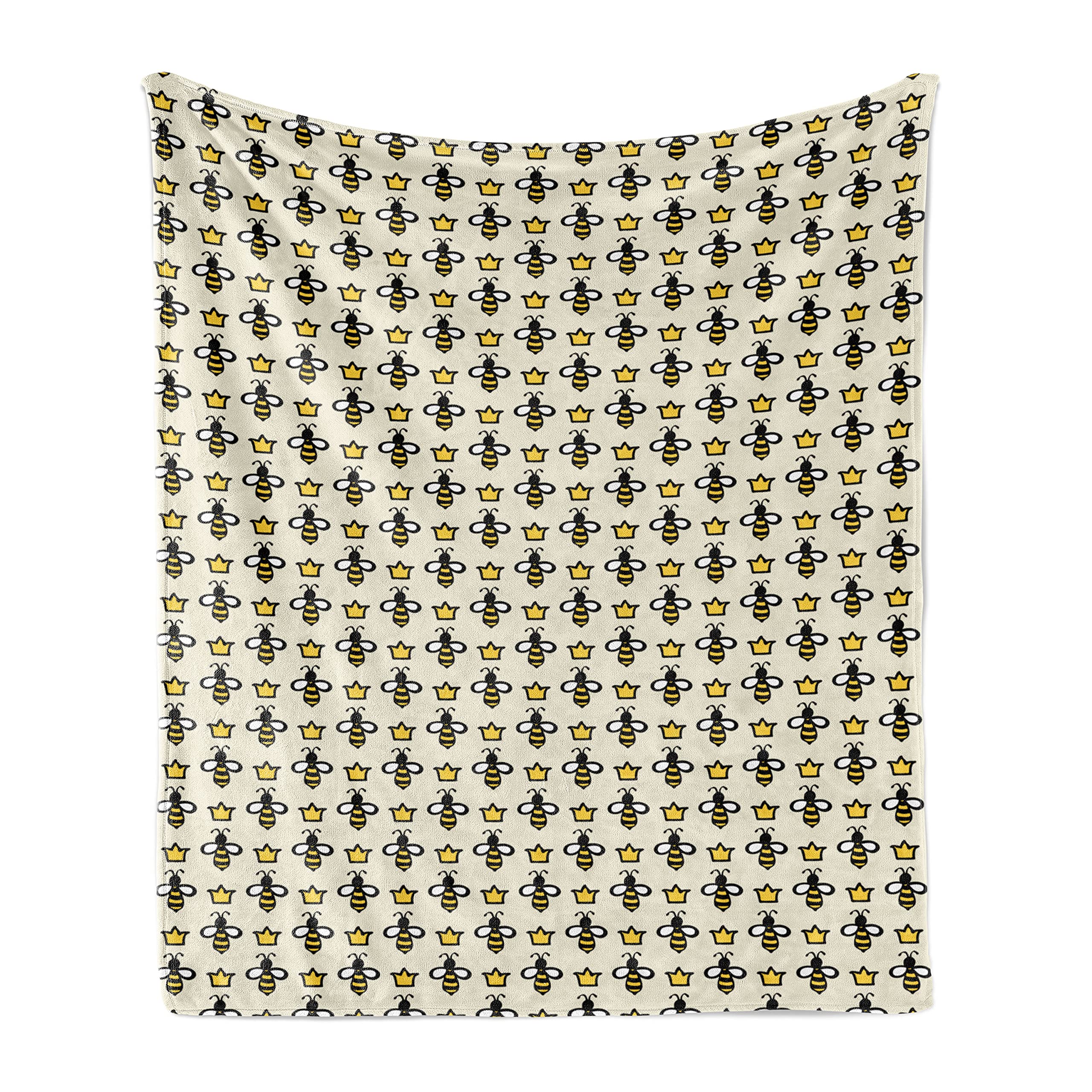 Ambesonne Queen Bee Flannel Fleece Throw Blanket - Hand-Drawn Cartoon Bees & Crowns, Soft 60