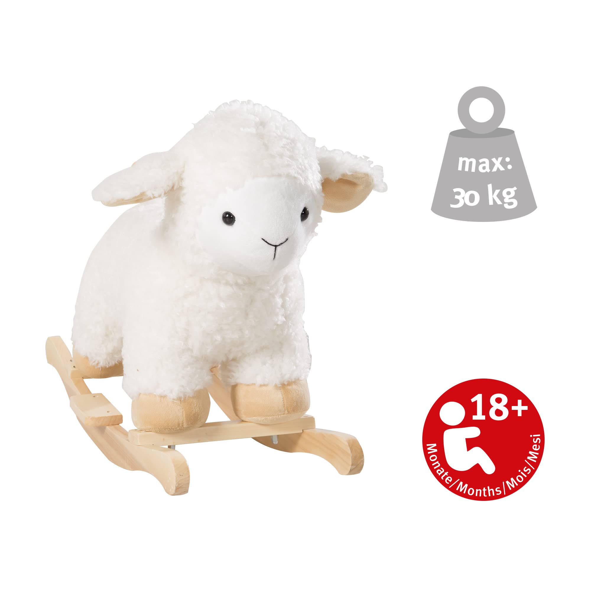 Wooden Rocking Lamb Plush Toy with Soft Fur & Handles - Balance Training for Boys & Girls Ages 18 Months to 6 Years - 30kg Weight Limit - White - Perfect for Nursery, Playroom & Early Childhood Development