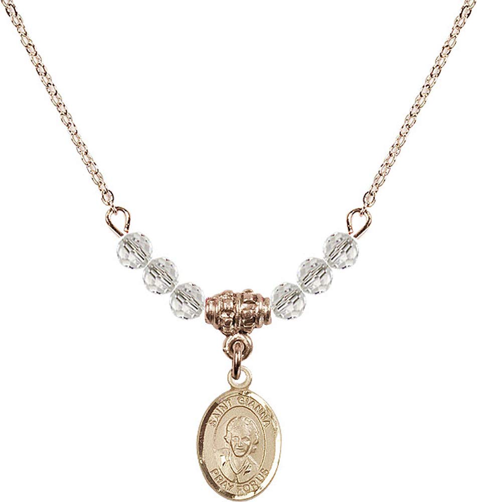 18K Gold Plated April Birthstone Necklace with 4mm Crystal Beads & Saint Gianna Charm - Elegant 18 Inch Pendant Necklace for Women, Perfect Gift for Birthday, Anniversary, Mother's Day & Religious Occasions