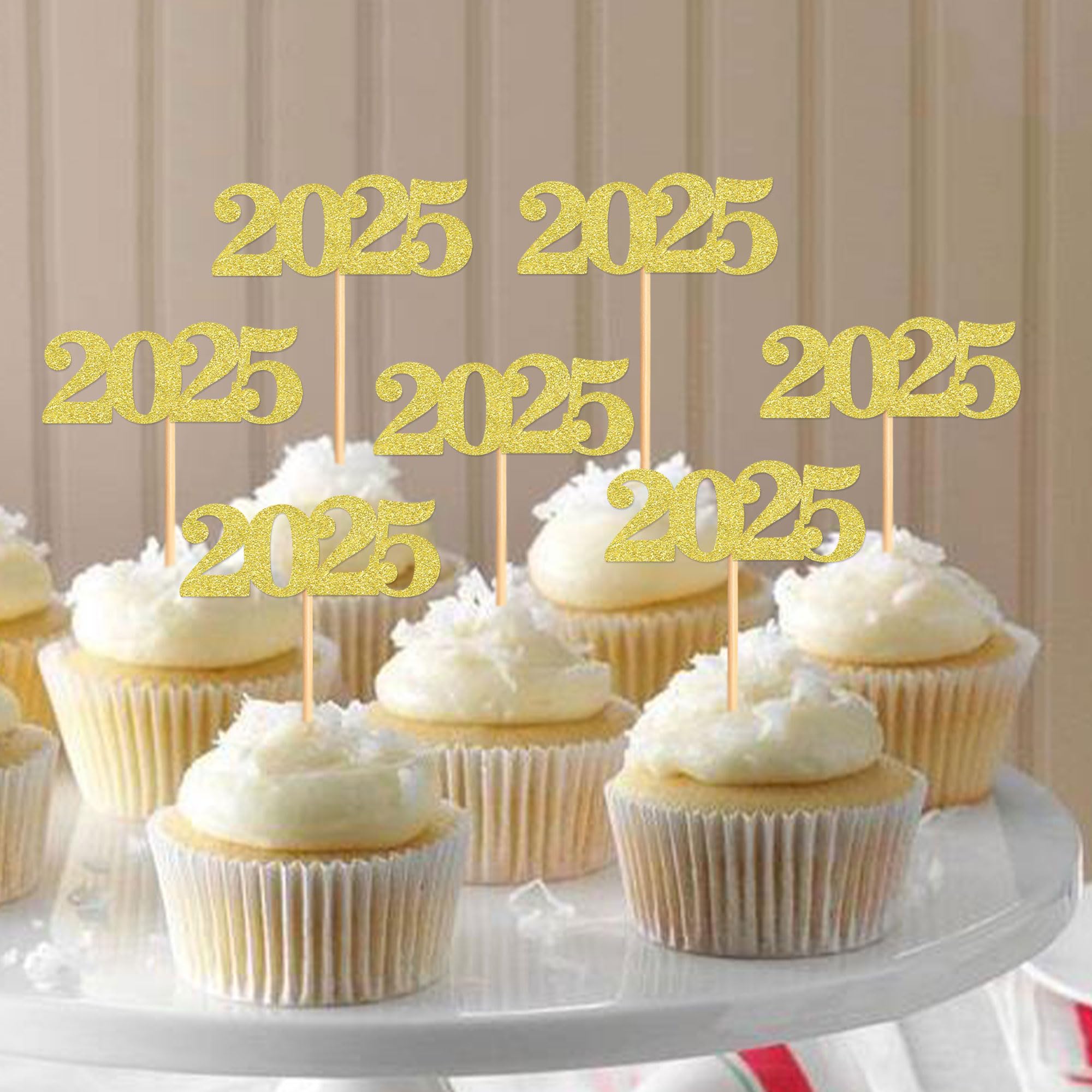 40 Pcs Gold Glitter New Year Cupcake Toppers 2025 - Cheers to 2025 Cake Picks for New Year's Eve Party Decorations - Perfect for Birthday, Wedding & Holiday Celebrations