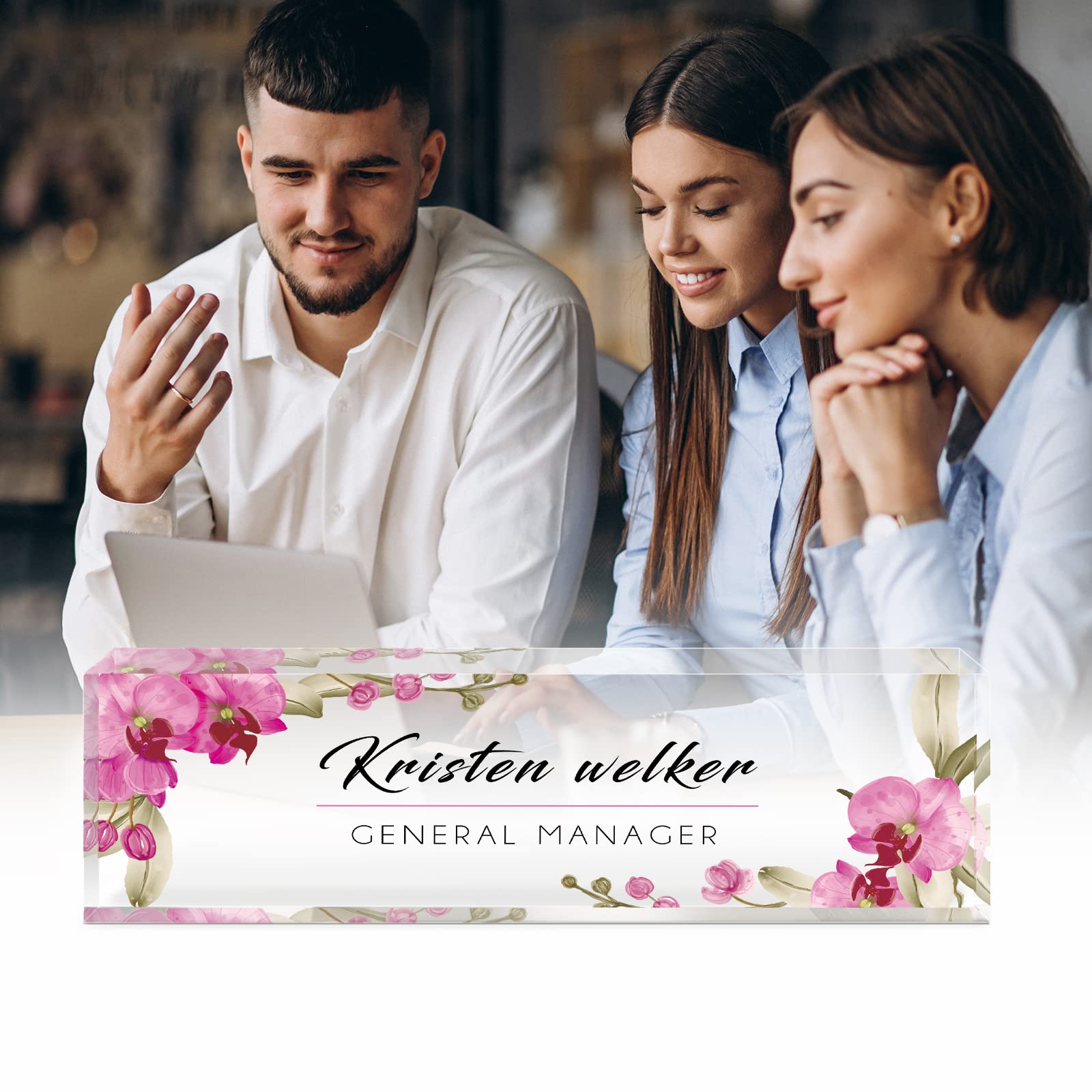 Personalized Desk Name Plate - Custom Office Name Sign for Coworkers, Employees, Boss, Teacher, Nurse & Social Worker - Elegant Orchid Design - Perfect for Office Decor, Professional Gifts & Workspace Organization