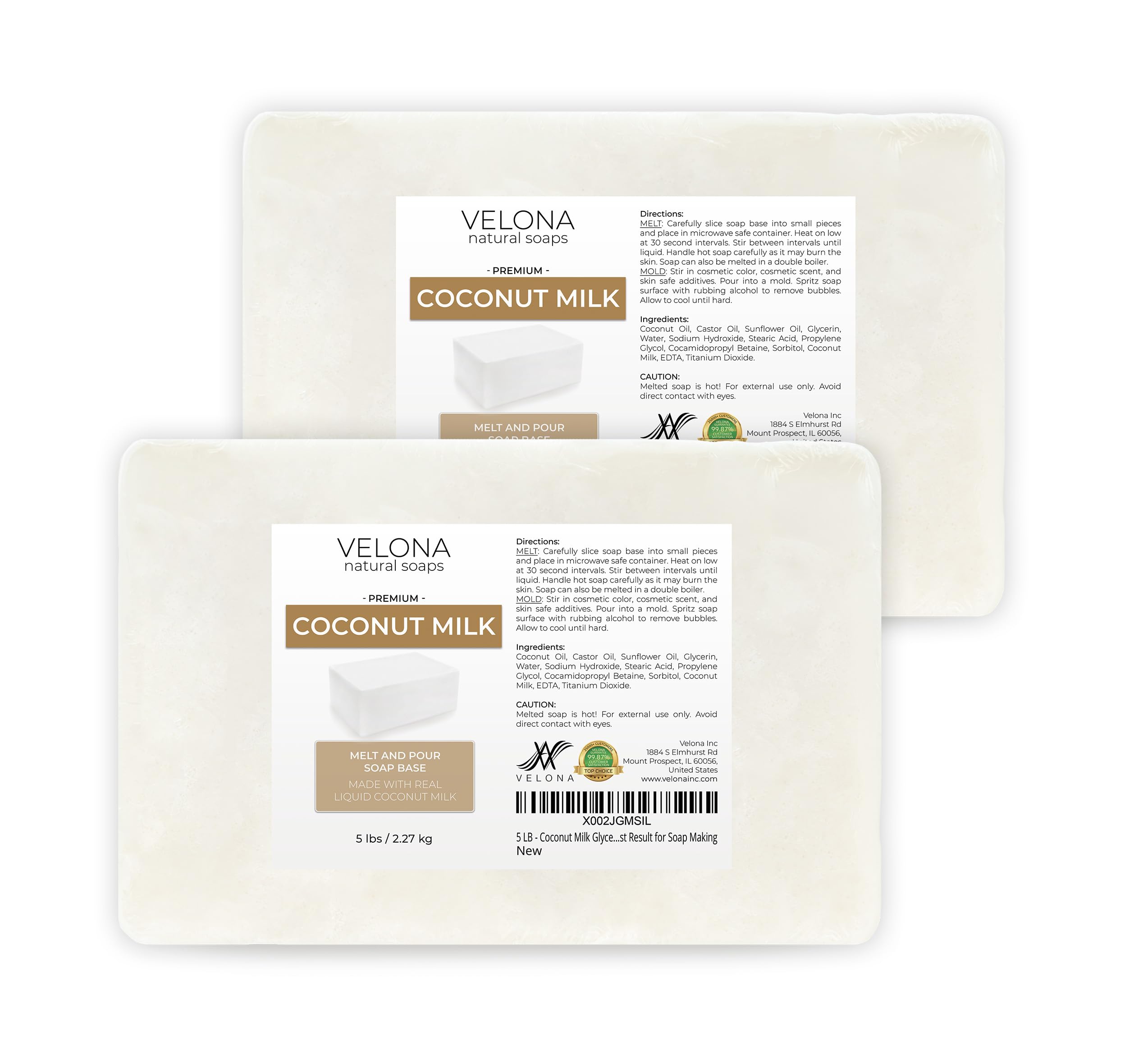 Velona 10 LB - All Natural Coconut Milk Glycerin Soap Base, SLS/SLES Free, Melt and Pour for DIY Soap Making | Moisturizing Bar for Sensitive Skin | Perfect for Handmade Gifts, Bath & Body Care