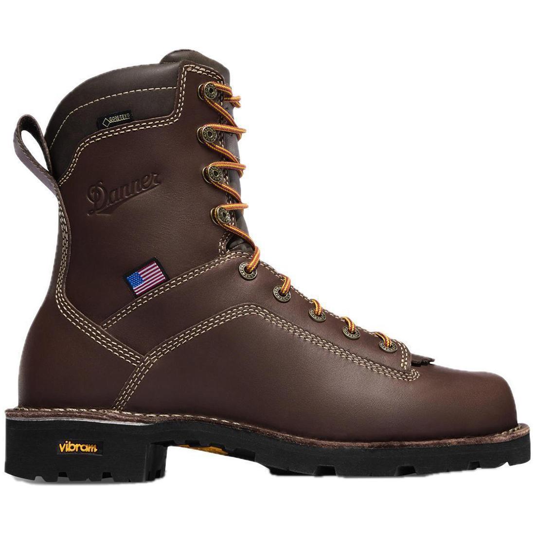 Quarry USA Men's 8-Inch Soft Toe Work Boots - Brown Leather Safety Shoes for Construction, Landscaping & Outdoor Work - Comfortable Non-Slip Work Boots for Men