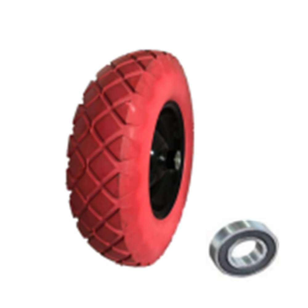 Durable Builder PU Wheelbarrow Tire Rim & Bearing - Puncture Proof Construction Wheel for Heavy Duty Gardening, Landscaping and DIY Projects