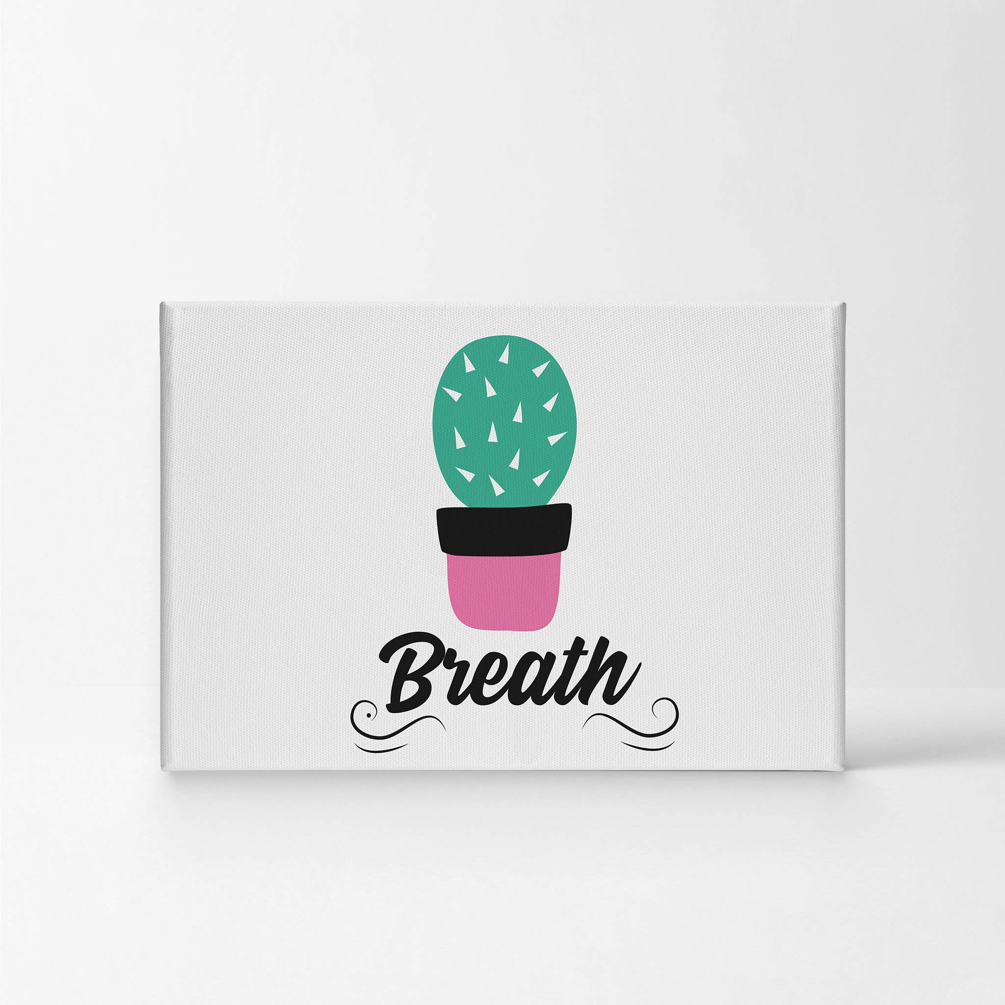 Smile Art Design Breath Typography Quote Canvas Print - Cactus Bathroom Sign Wall Decor - 24x36 Inch Ready to Hang Bathroom Wall Art - Made in USA - Perfect for Bathroom, Living Room & Home Decoration