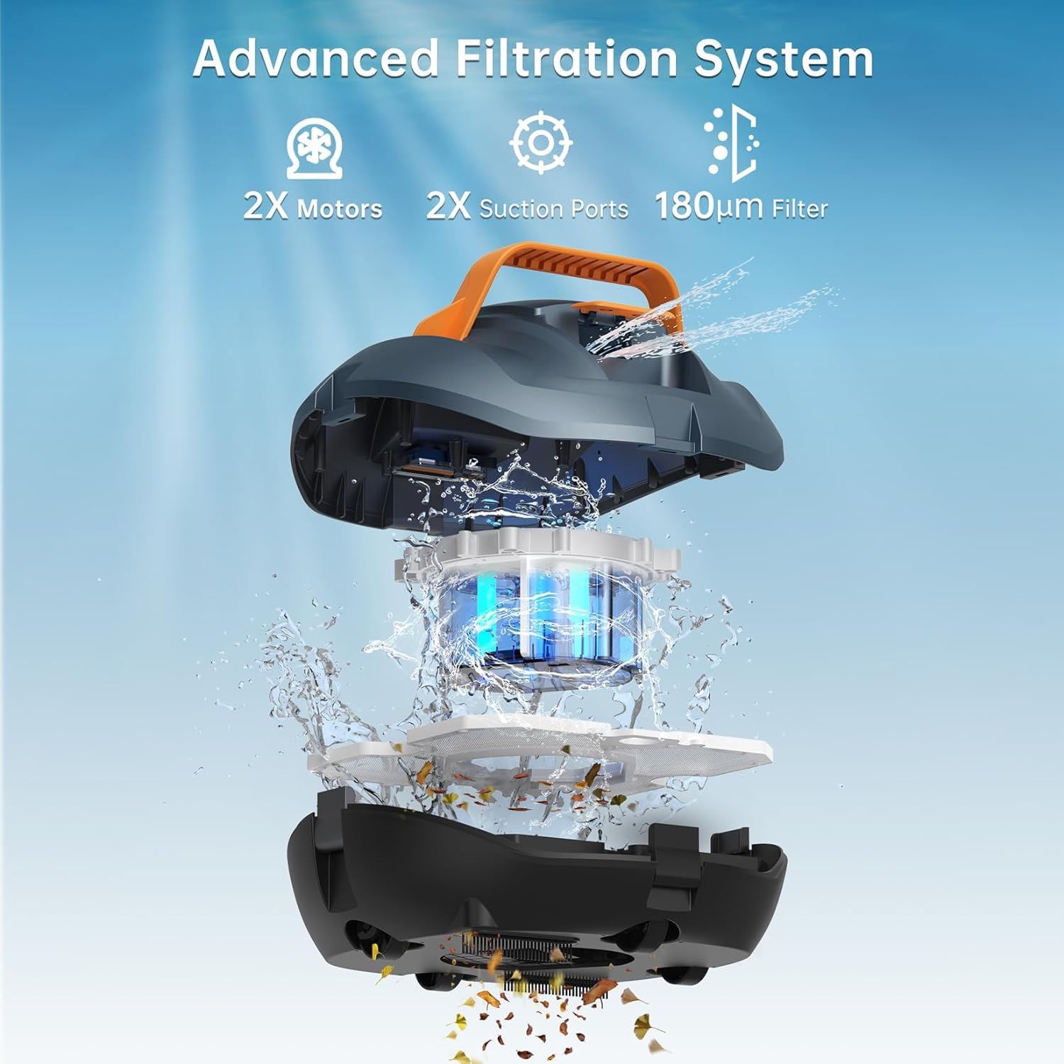 **Cordless Robotic Pool Cleaner - Powerful Suction, 100 Min Runtime, Fast Charging, Self-Parking - Ideal for Above Ground Pools up to 850 Sq.ft - Perfect for In-Ground & Above Ground Swimming Pools, Spas, and Hot Tubs**