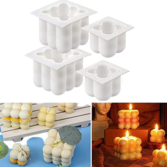 Premium Silicone Candle Molds Set of 4 - 2 Cavity Small & Large Bubble Cube Molds for DIY Candle Making, Baking, Chocolate, Soap & Resin Crafts - Perfect for Home Decor, Wedding Favors, Spa Gifts & Relaxation Therapy