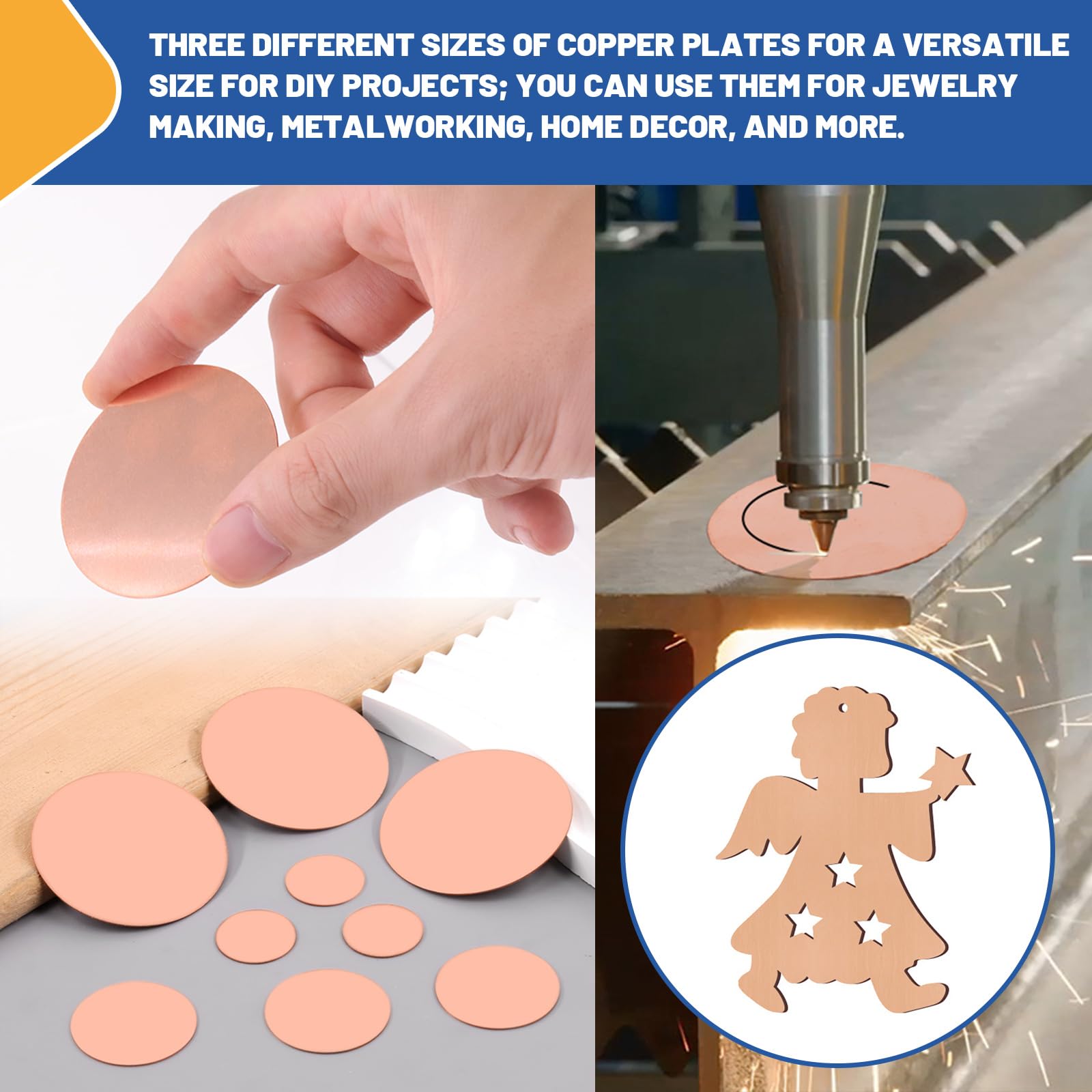 Glarks 18pcs Pure Copper Sheet Metal Discs - T2 Copper Round Plates (0.8/1.2/2mm x 0.02
