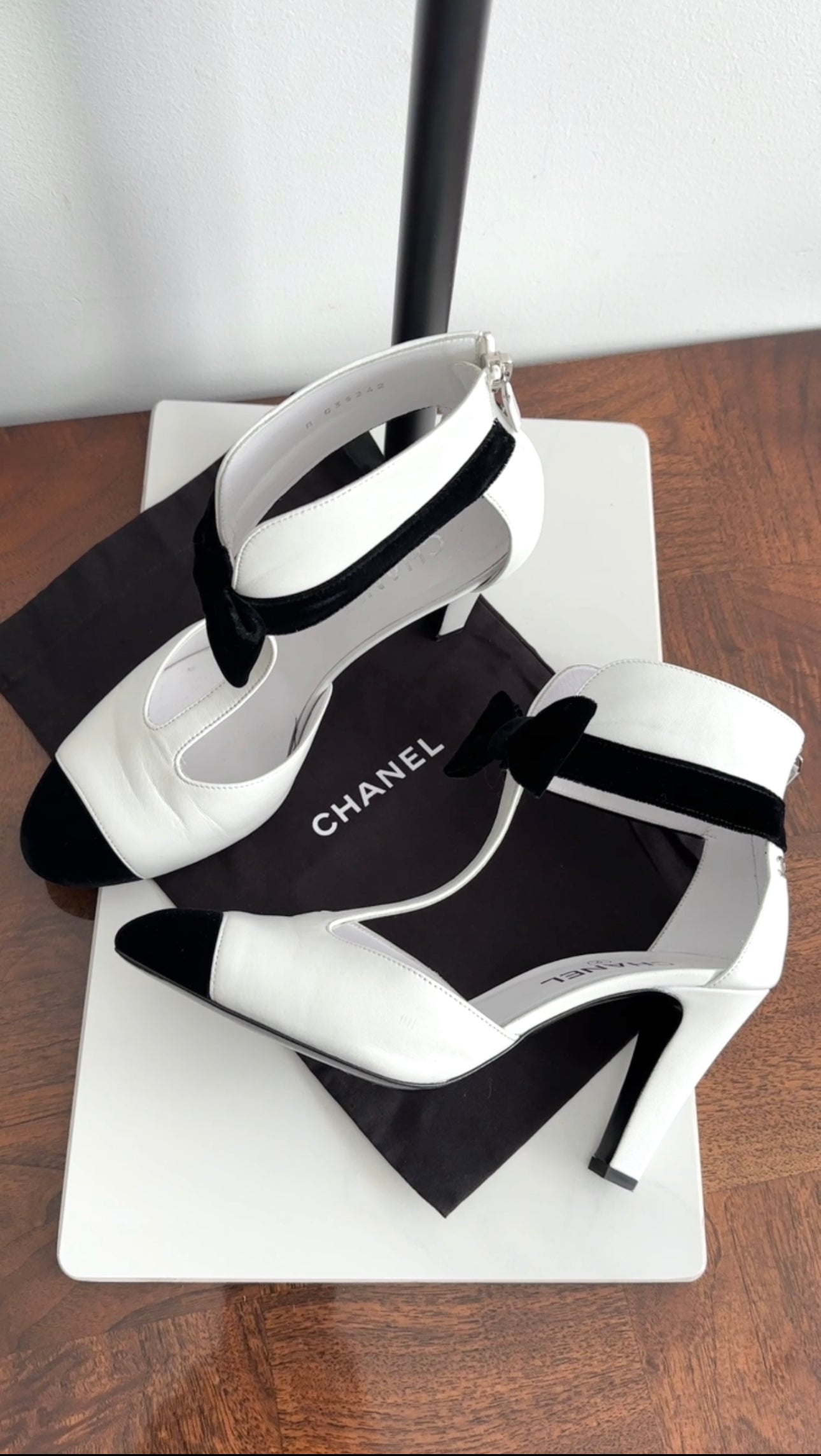 Chanel White Leather Black Velvet Cut-Out Cap Toe Ankle Boots Size 40C - Elegant Women's Fashion Boots for Parties, Weddings & Night Out