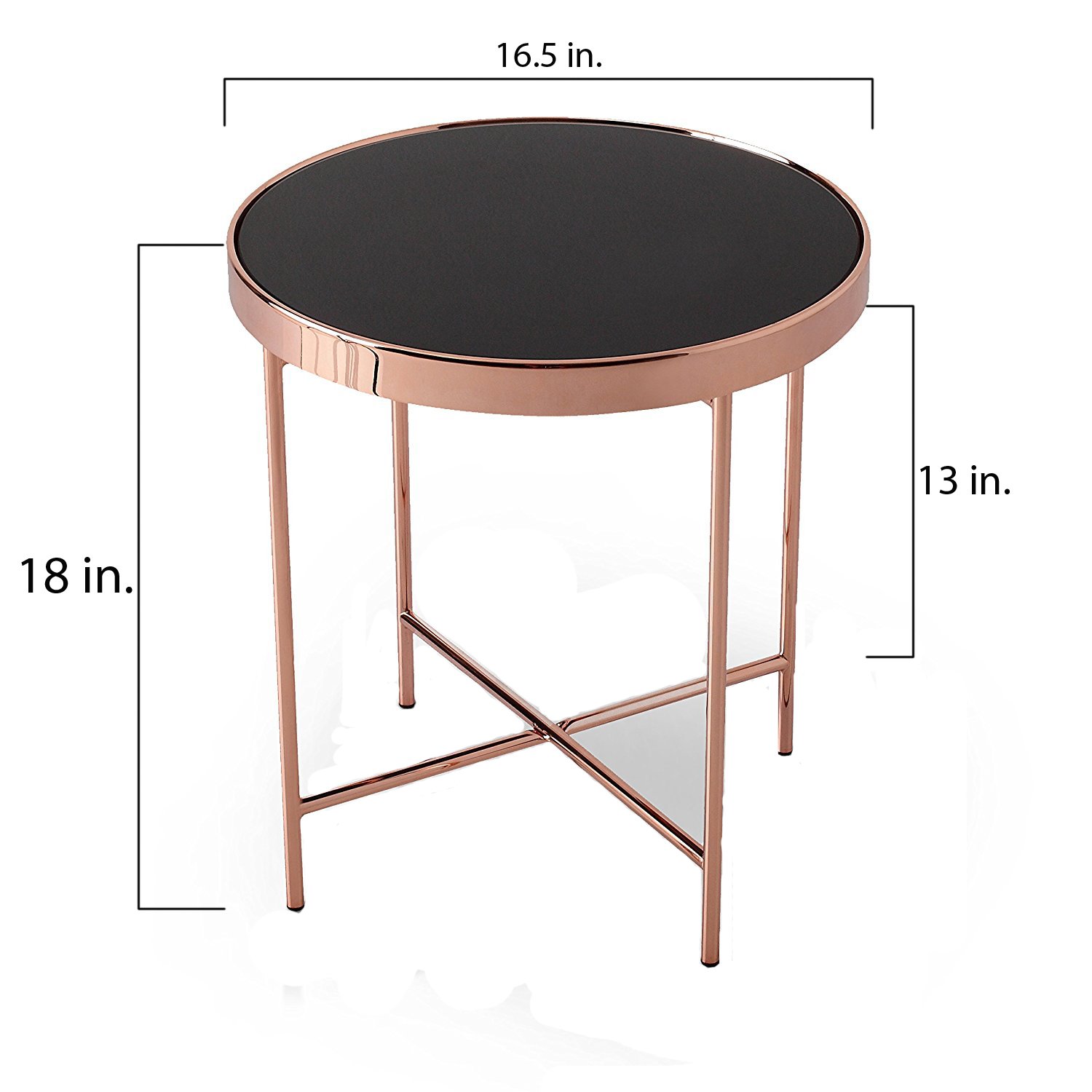 Fawn Contemporary End Table with Glass Top - Black & Rose Gold Accent - Modern Side Table for Living Room, Bedroom, or Office Decor