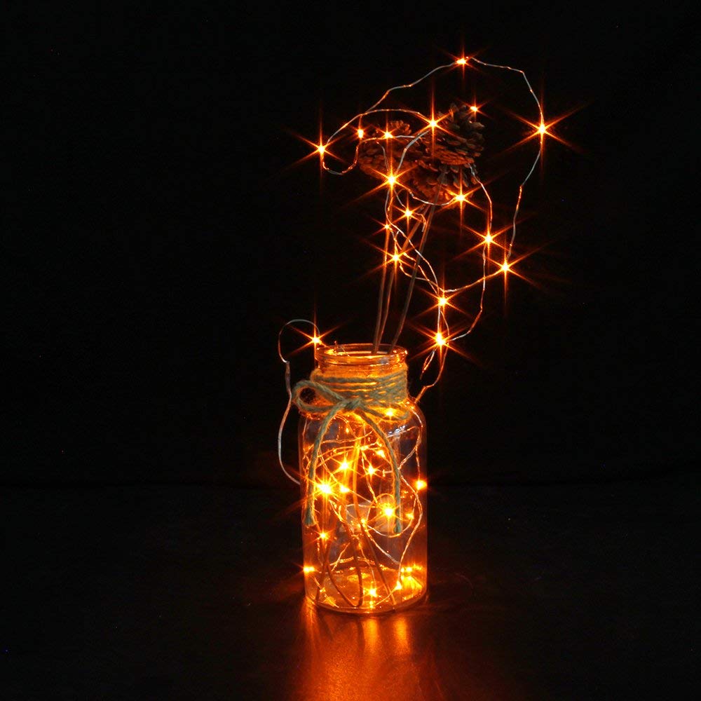 CYLAPEX 12 Pack Orange Fairy Lights - Battery Operated Starry String Lights with 3.3ft/1m Silver Copper Wire - Perfect for Halloween, Christmas, Wedding, Party & Home Decorations | Indoor & Outdoor Use for Festive Events, Costumes, and Seasonal Celebrations