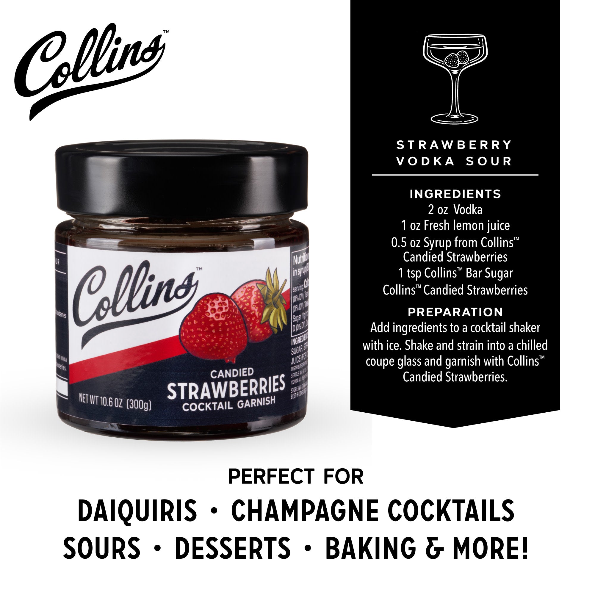 Sweet Candied Strawberries in Syrup - 10.6 oz Jar | Premium Preserved Fruit for Desserts, Baking & Gift Giving