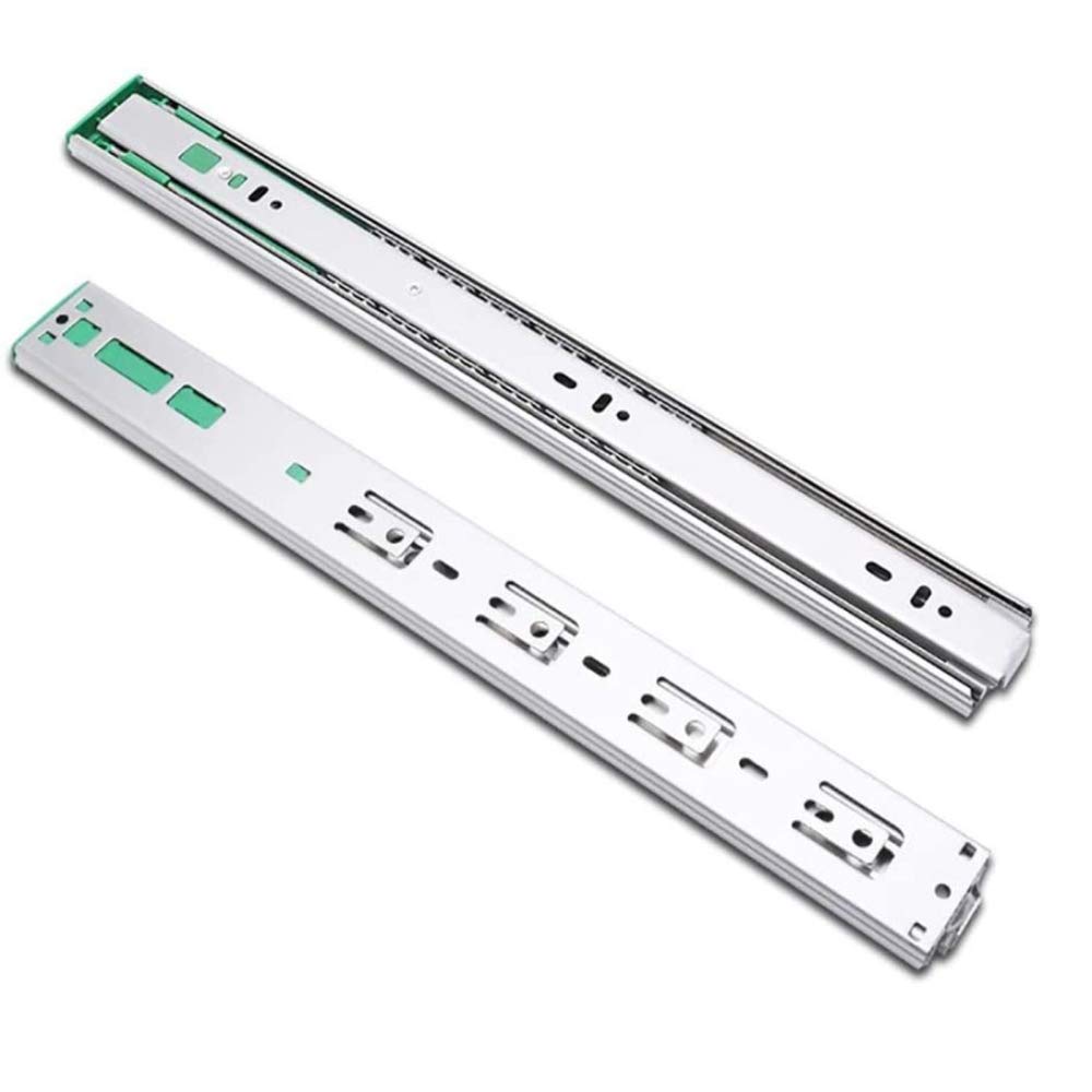 Stainless Steel 10 Inch Drawer Slides with Soft Close Damping - Heavy Duty 3 Section Ball Bearing Rails for Computer Desks, Cabinets & Furniture - Quiet Smooth Gliding Motion (Silver)