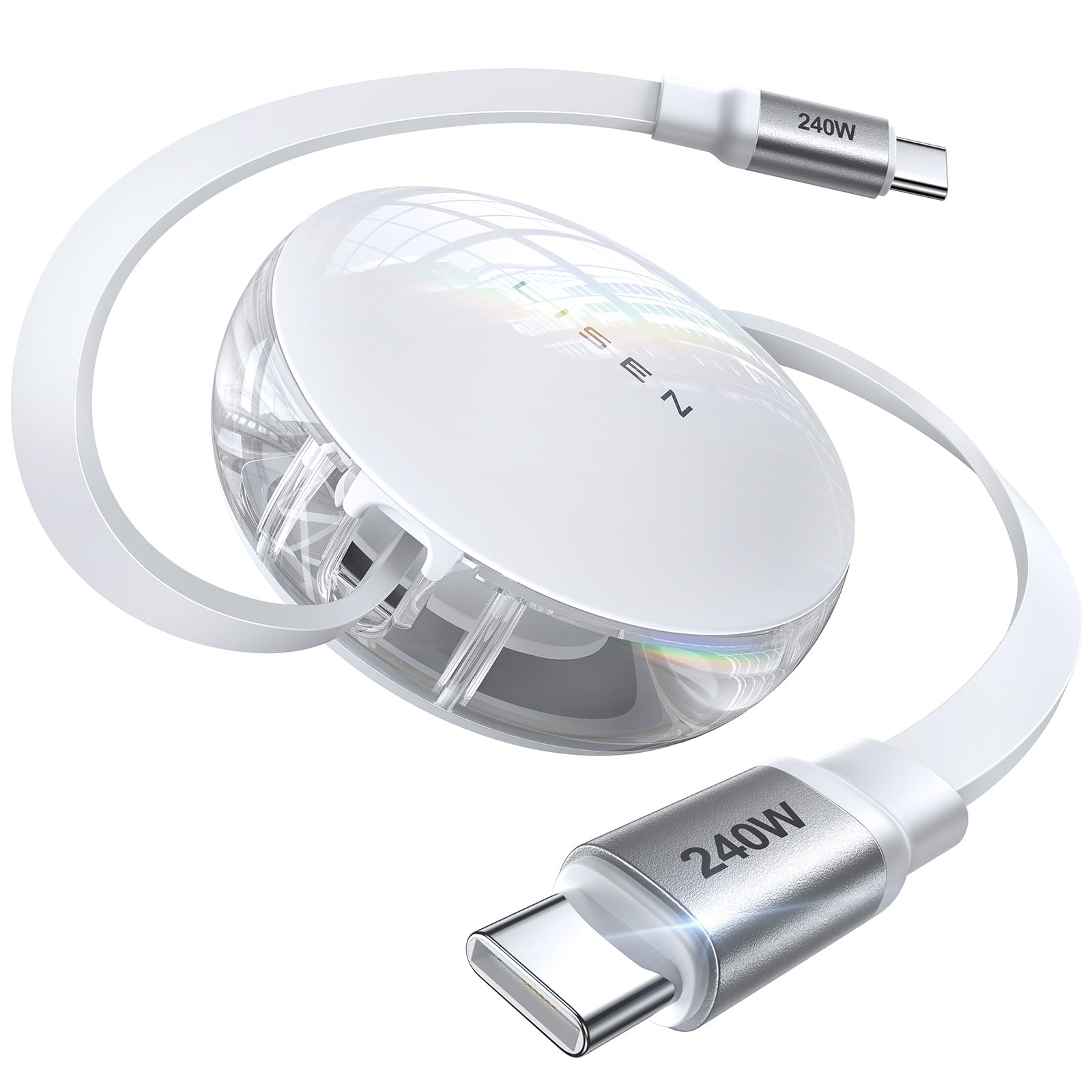 LISEN 240W Retractable USB C to C Fast Charging Cable - Nylon Braided Phone Charger Cord for iPhone 16/15 Pro Max/Plus, iPad, MacBook, Samsung S24 - Perfect for Car, Travel & Home Charging Essentials