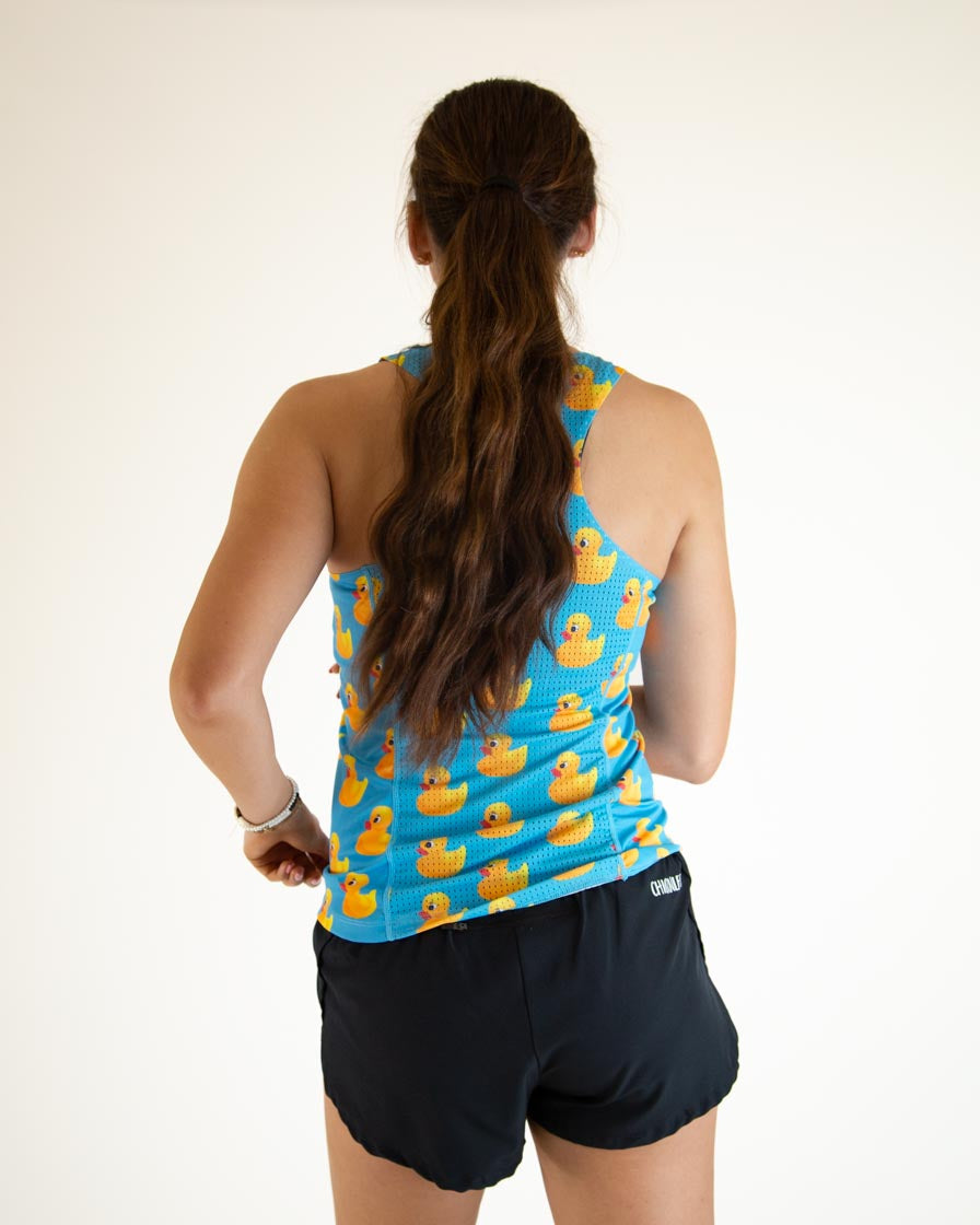 Women's High-Performance Rubber Ducky Singlet - Breathable Workout Top for Gym, Running & Yoga | Cute Duck Print Athletic Shirt