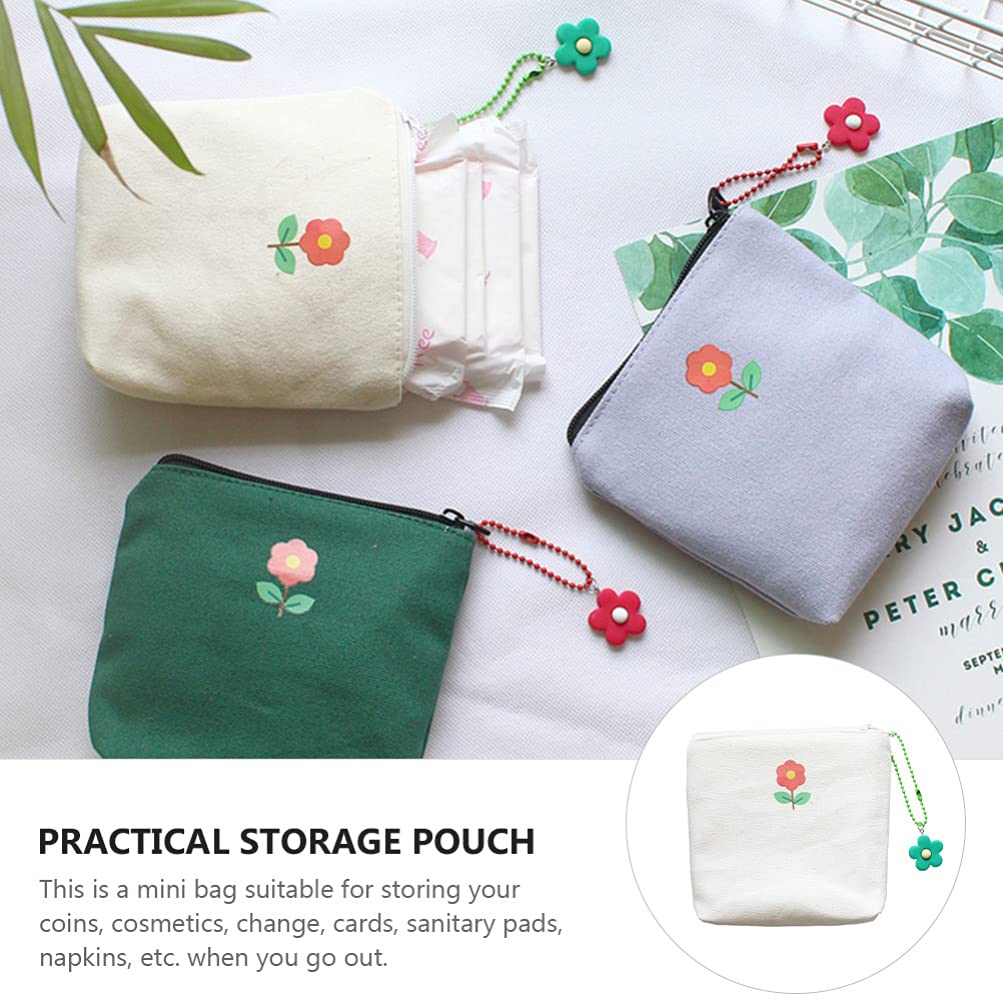 DOITOOL Cute Mini Canvas Zipper Pouch - Napkin Storage Bag, Coin Purse, Makeup Bag & Toiletry Organizer (White) - Perfect for Travel, Daily Essentials & Small Item Storage
