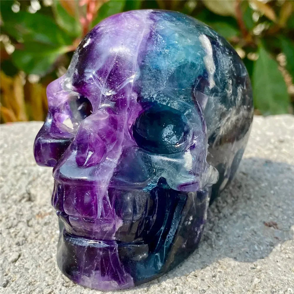 Natural Fluorite Skull Carving - Raw Quartz Crystal Healing Stone for Reiki & Energy Cleansing | Mineral Specimen for Home Decor, Meditation & Spiritual Practice