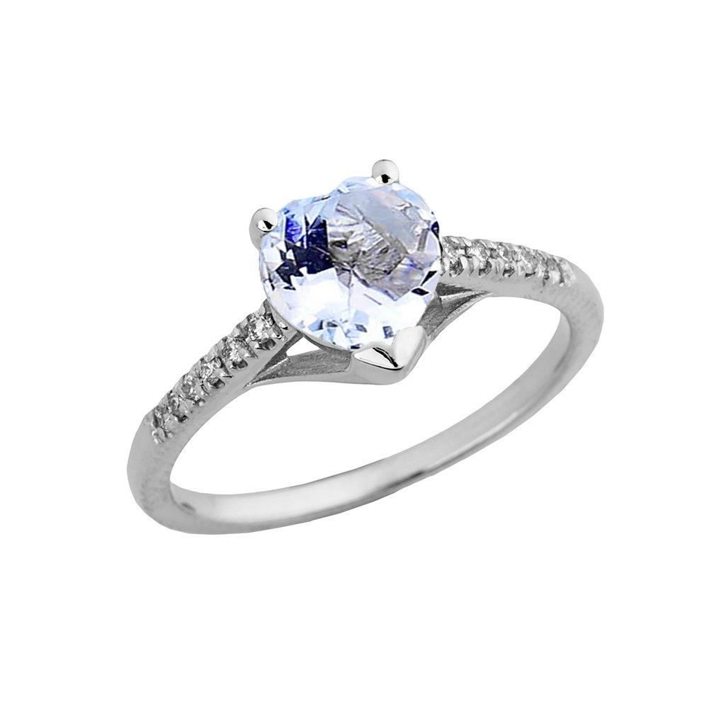 10K White Gold Diamond Solitaire Aquamarine Heart Engagement Ring for Women - Perfect for Wedding Proposals, Anniversary Gifts & Valentine's Day