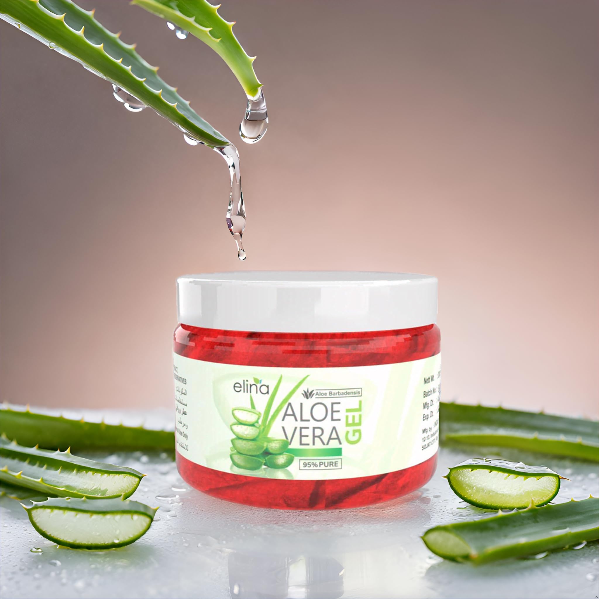 Elina Pure Multipurpose Red Rose Aloe Vera Gel - 500gm | Natural Organic Aloe Vera Gel for Face, Skin & Hair Care | Hydrating Moisturizer for Hair Growth & Soft Skin | Perfect for Daily Skincare, Sunburn Relief & Hair Treatment