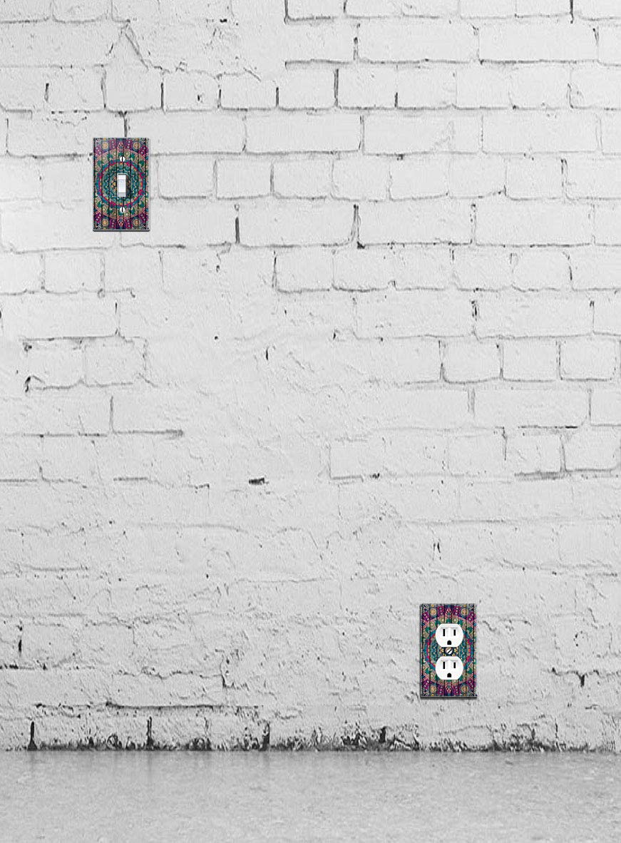 WIRESTER Duplex Outlet Cover Wall Plate - Bohemian Blue Mandala Wood Look Switch Plate for Home Decor | Bedroom, Living Room, Office Decor Upgrade
