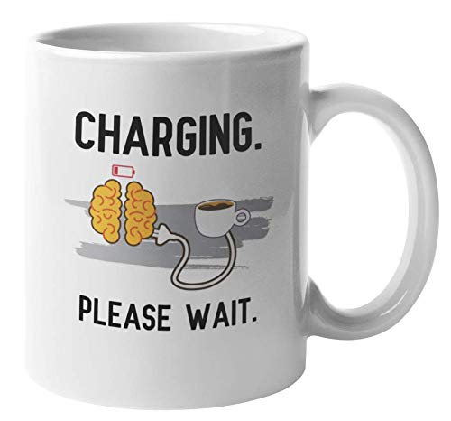 Funny 'Charging Please Wait' Coffee Themed Ceramic Mug - 11oz Insulated Tea & Coffee Cup for Office, Home Decor or Gift - Perfect for Programmers, Tech Lovers & Coffee Enthusiasts