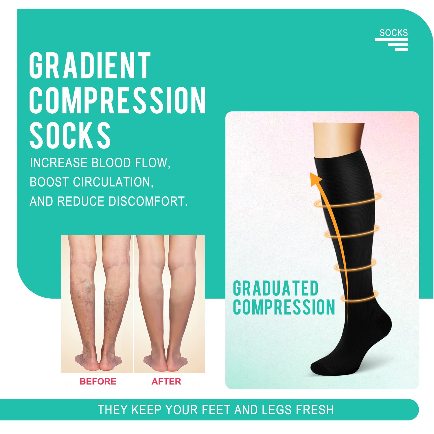 Hi Clasmix Graduated Compression Socks for Women & Men - Wide Calf Support Socks for Improved Circulation, Running, Nursing, Travel & Pregnancy Relief - Best for Athletes, Nurses & Frequent Flyers - Perfect for Workouts, Long Shifts & Air Travel