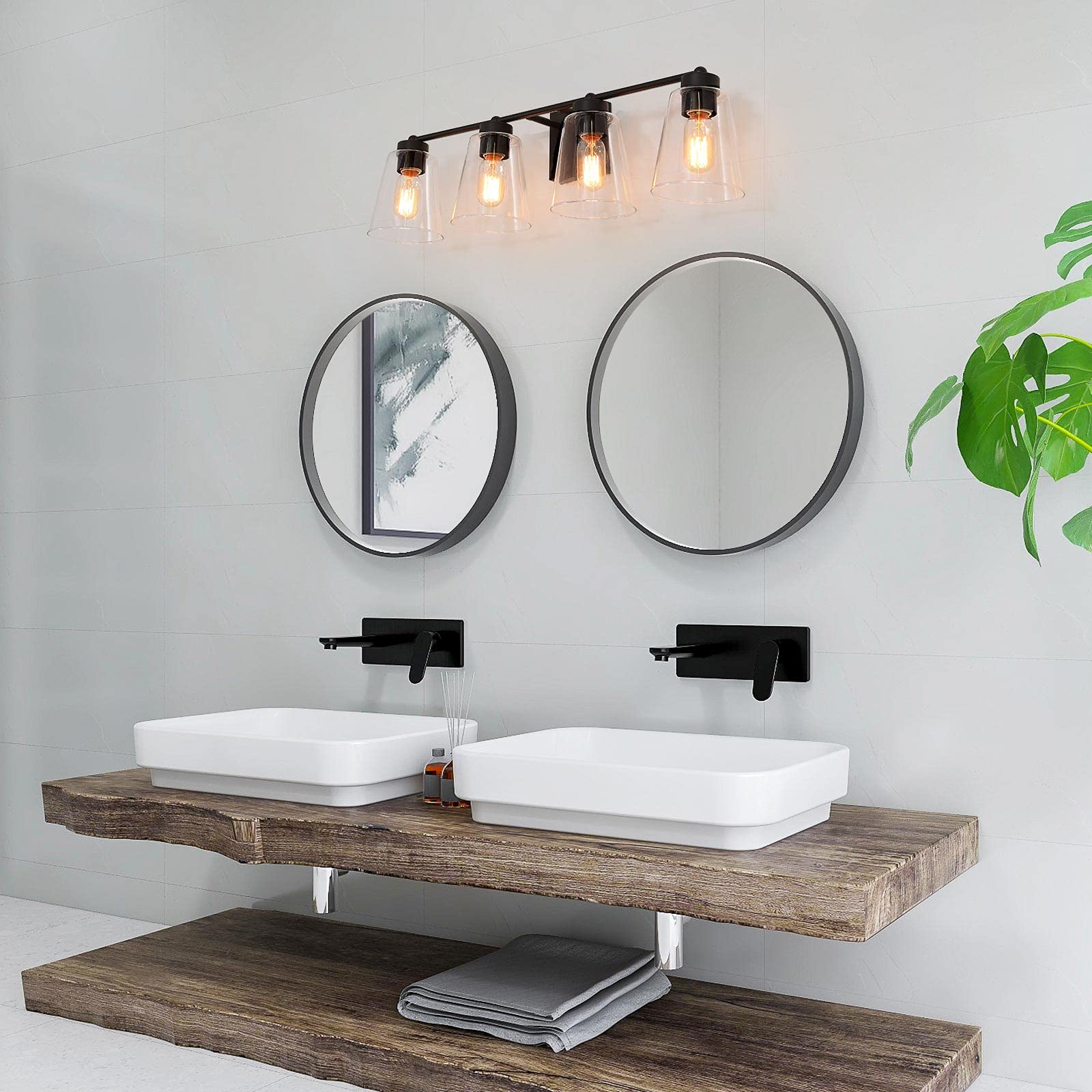 4-Light Black Farmhouse Bathroom Vanity Light Fixture - Extra Large Rustic Bathroom Lighting with Clear Glass Shade (29’’L × 6.5’’W × 8’’H) - Perfect for Modern Farmhouse, Rustic & Vintage Style Bathrooms