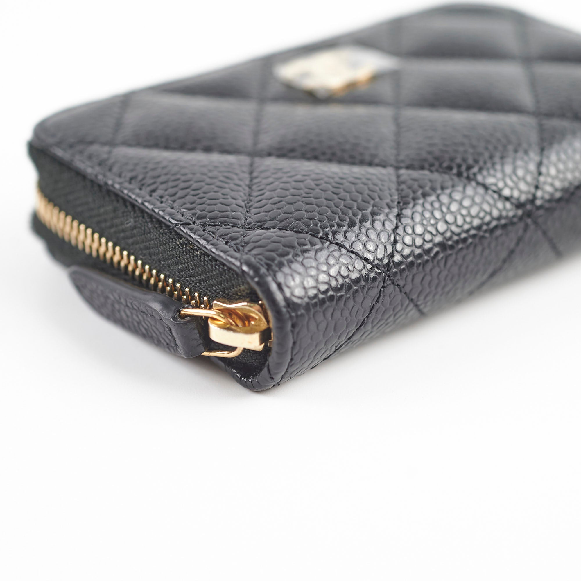 Chanel Caviar Leather Zipper Card Holder Wallet for Women - Black Luxury Compact Wallet for Credit Cards & Cash - Perfect for Everyday Use, Travel & Gifting