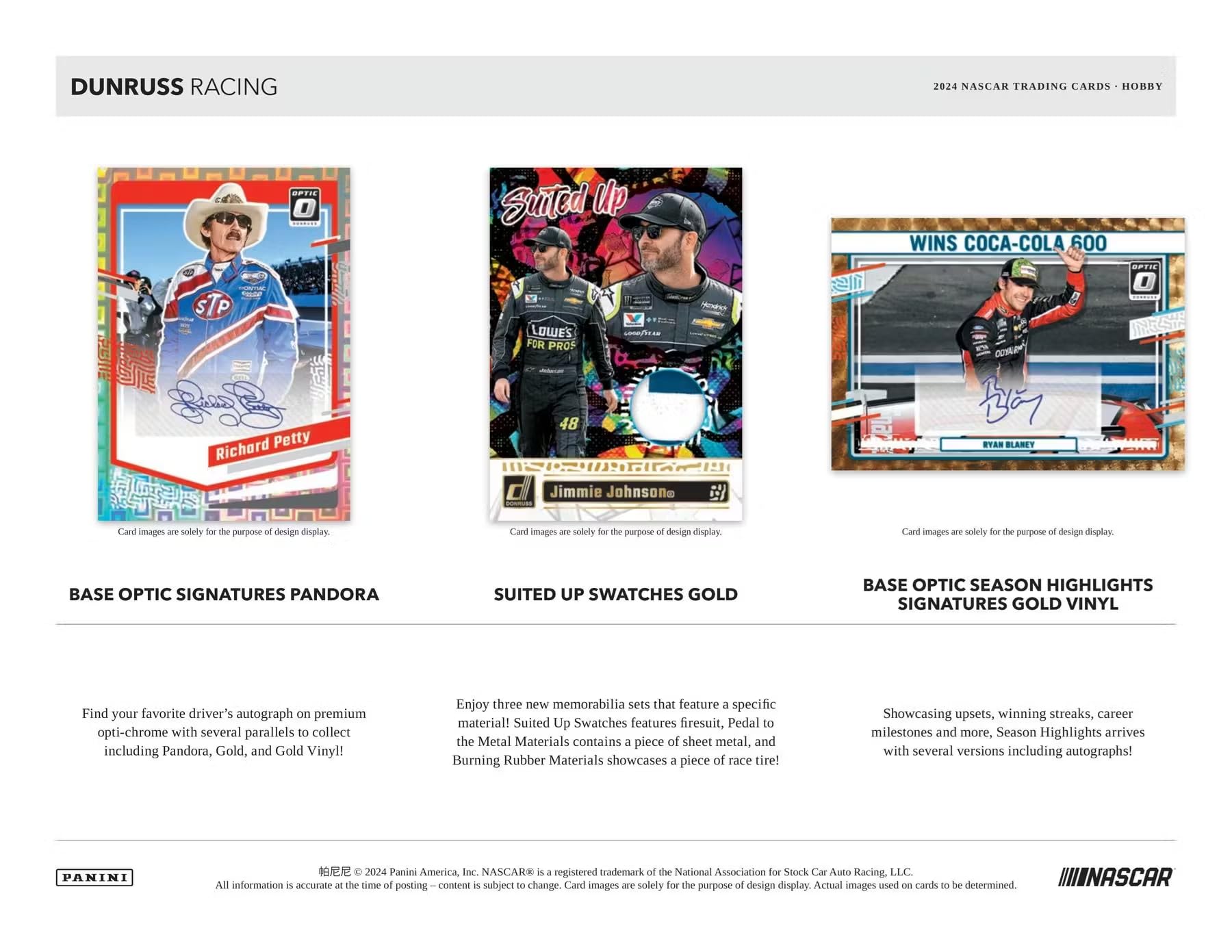 2024 Panini Donruss Racing Hobby Box - 3 Autographs or Memorabilia Cards per Box | NASCAR Collectibles for Trading Card Enthusiasts & Racing Fans - Perfect for Display, Trading, and Investment Collections