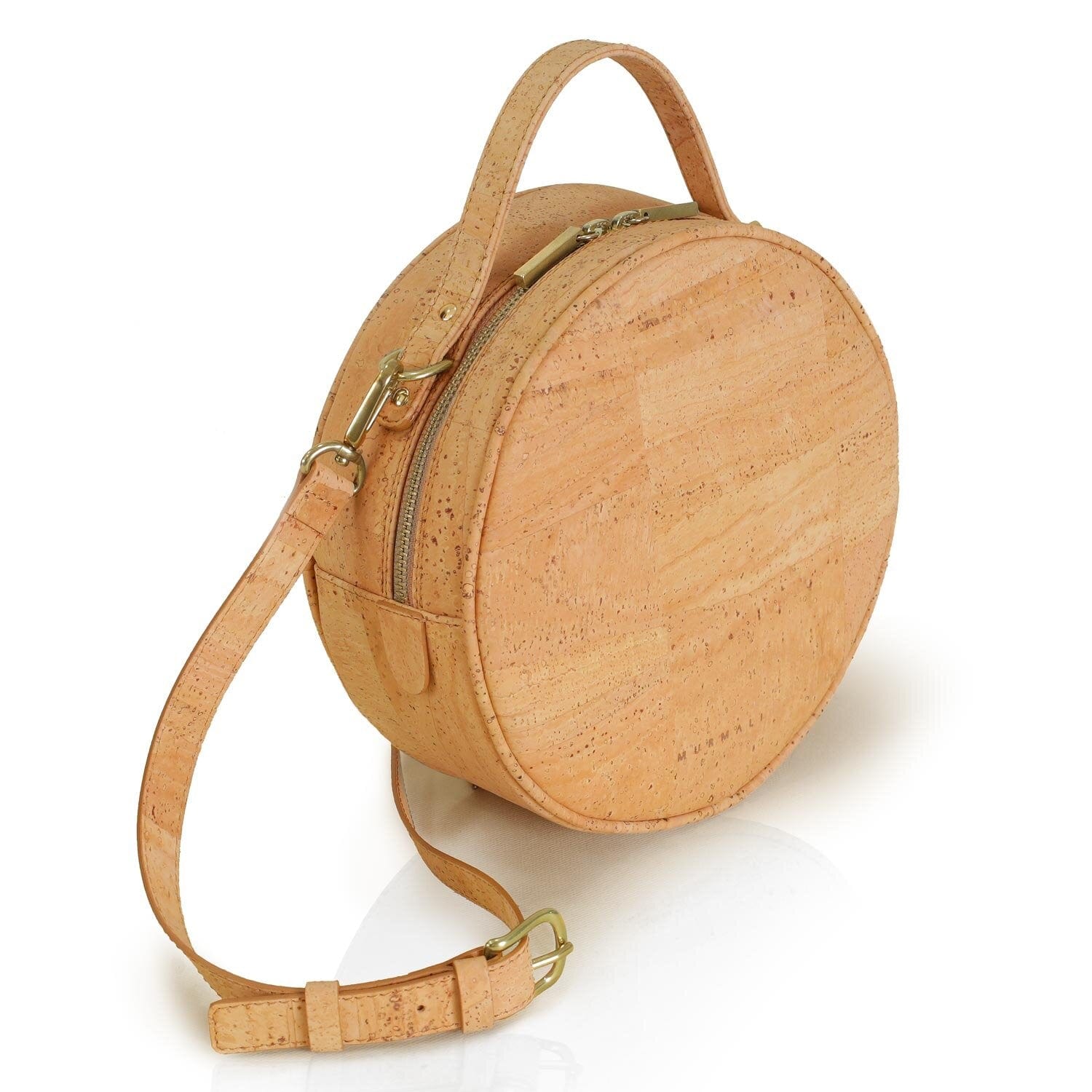 Handmade Vegan Cork Round Shoulder Bag for Women - Eco-Friendly Natural Material - Perfect for Travel, Work & Everyday Use