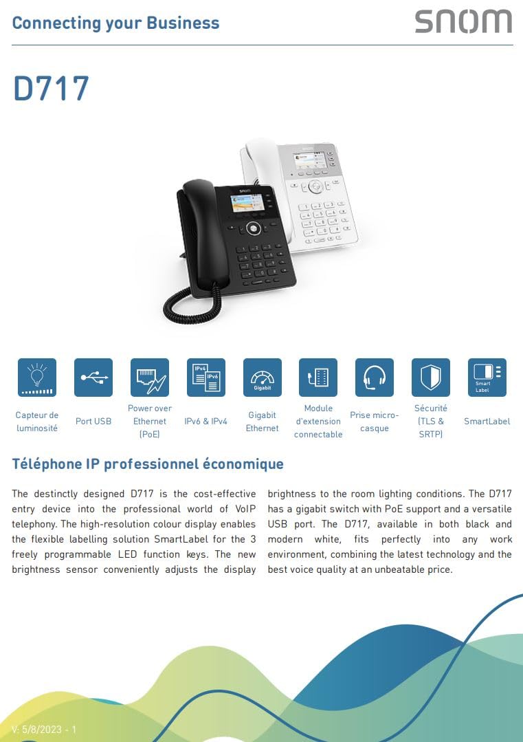 Snom D717 IP Phone - SIP Desktop Phone with 3-Key Auto-Labeling, HD TFT Color Screen, Built-in Light Sensor & PoE (IEEE 802.3af) - Black (Model 00004397) - Perfect for Office Communication & VoIP Business Phone Systems
