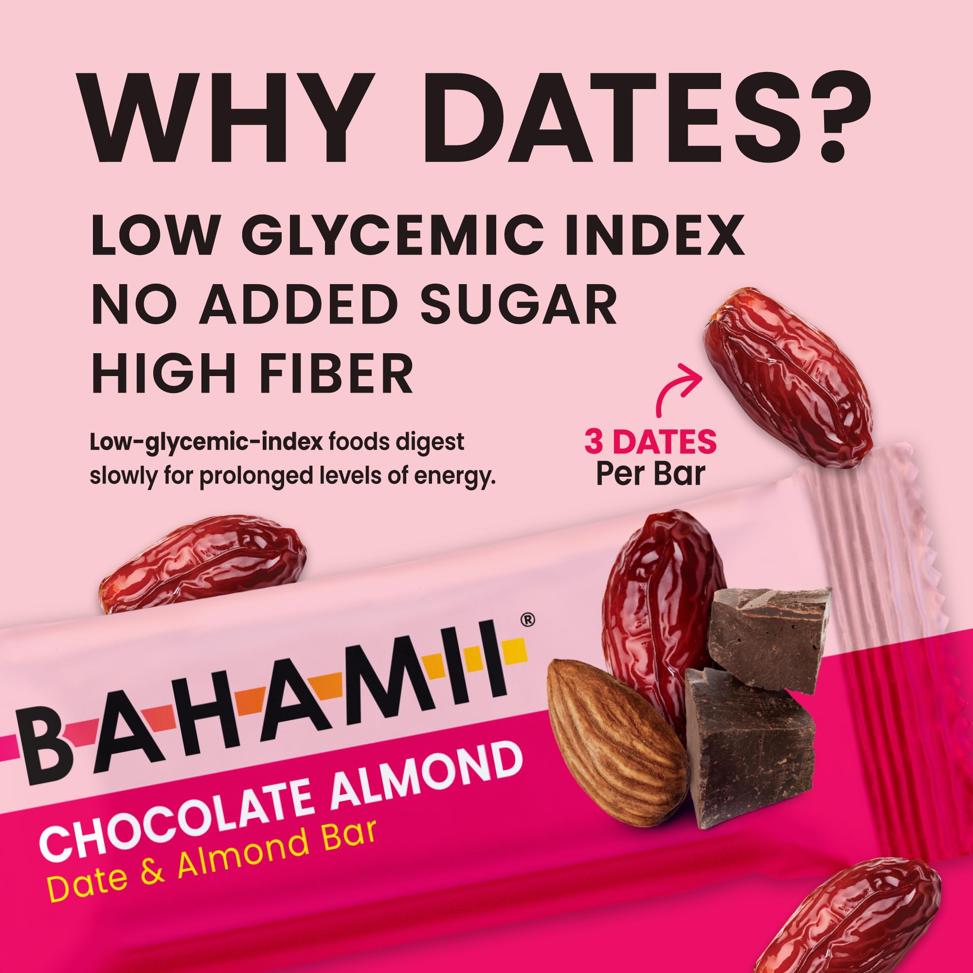 Organic Bahamii Nuts & Date Bars - Healthy Gluten Free Snacks with 0g Added Sugar | Low Calorie, Plant Based, Kosher Certified | Perfect for Diabetics, On-the-Go Energy & Post-Workout Recovery (12 Pack, Chocolate Almond Flavor)