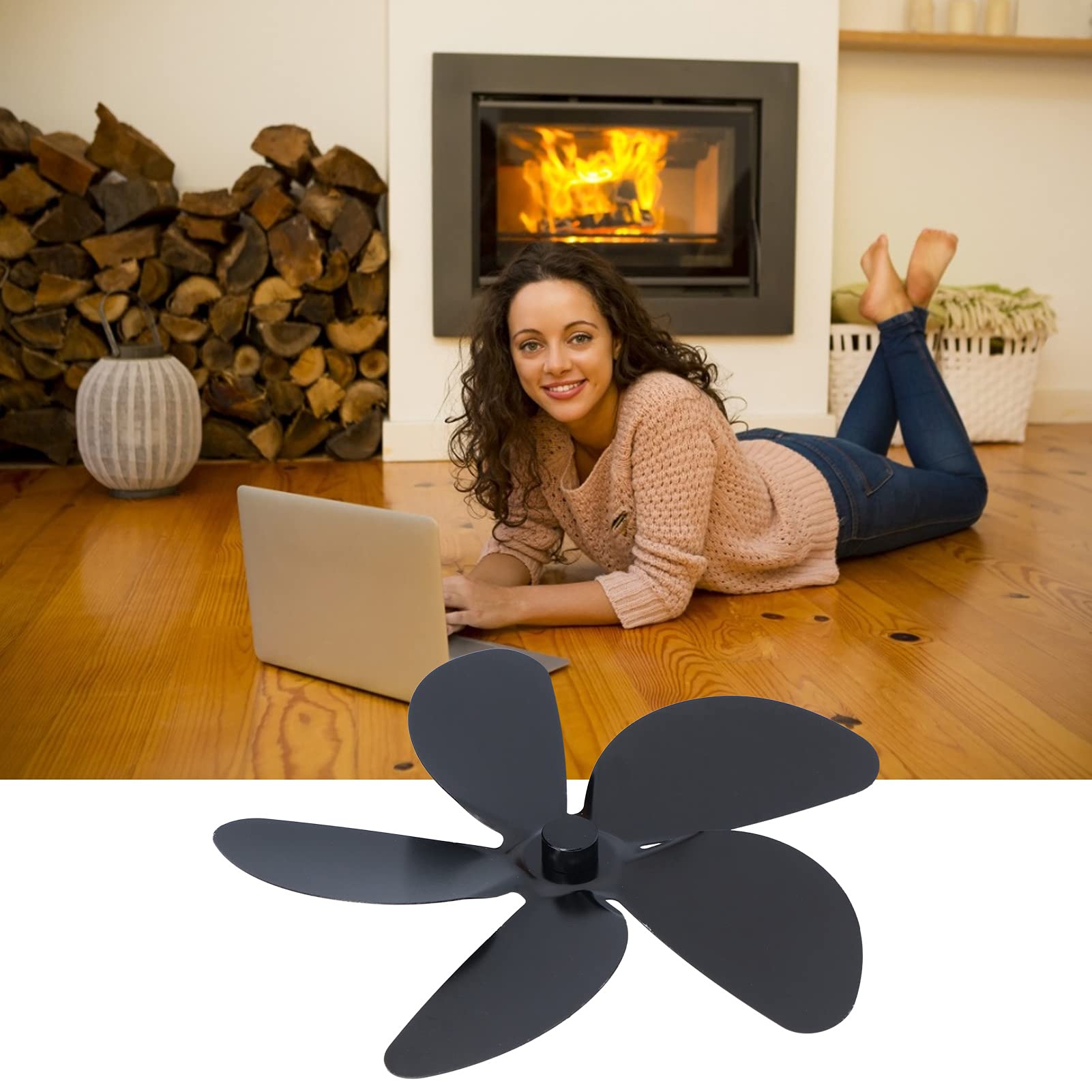 Universal Serlium Fireplace Fan Blade Replacement - 5 Blades Aluminum Alloy Stove Fan for Home Heating - Perfect for Wood Burning Stoves, Pellet Stoves & Fireplace Inserts