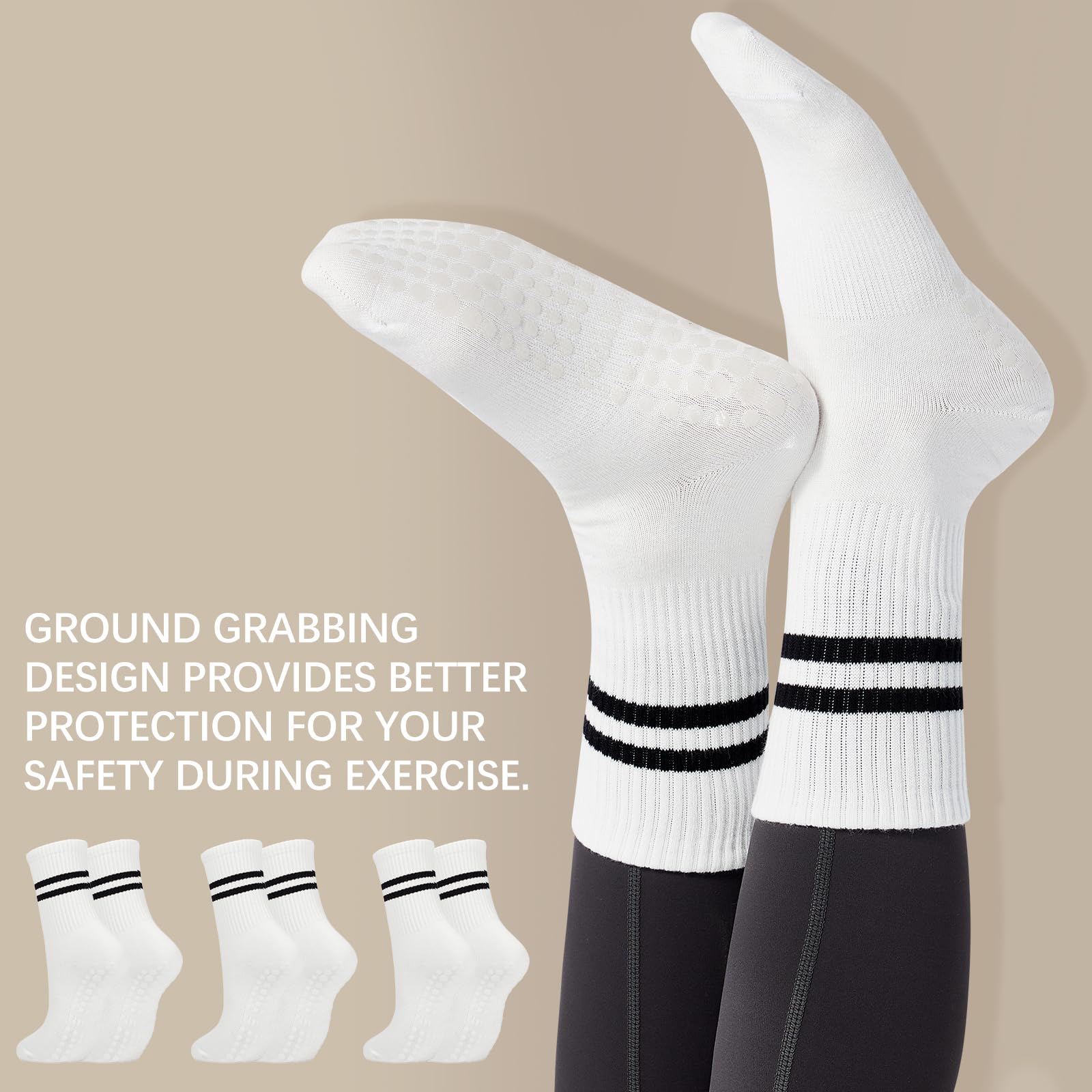 Non-Slip Yoga Socks for Women - Long Pilates & Ballet Socks with Grip - Perfect for Home Workout, Gym, Dance and Sports Activities