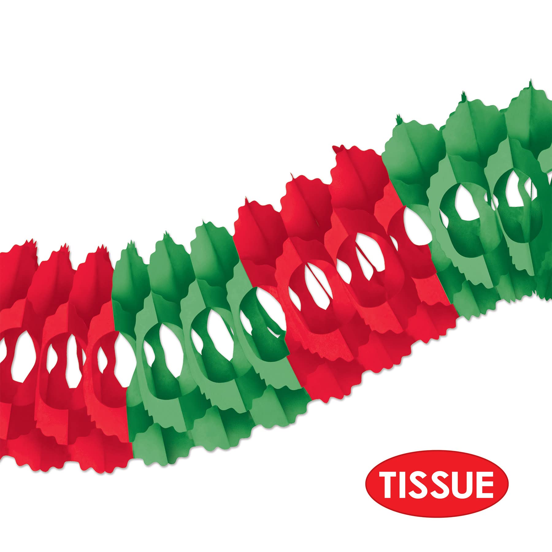 Beistle Red & Green Arcade Garland - 12ft Christmas Party Decorations for Holiday Home, Office & Festive Events