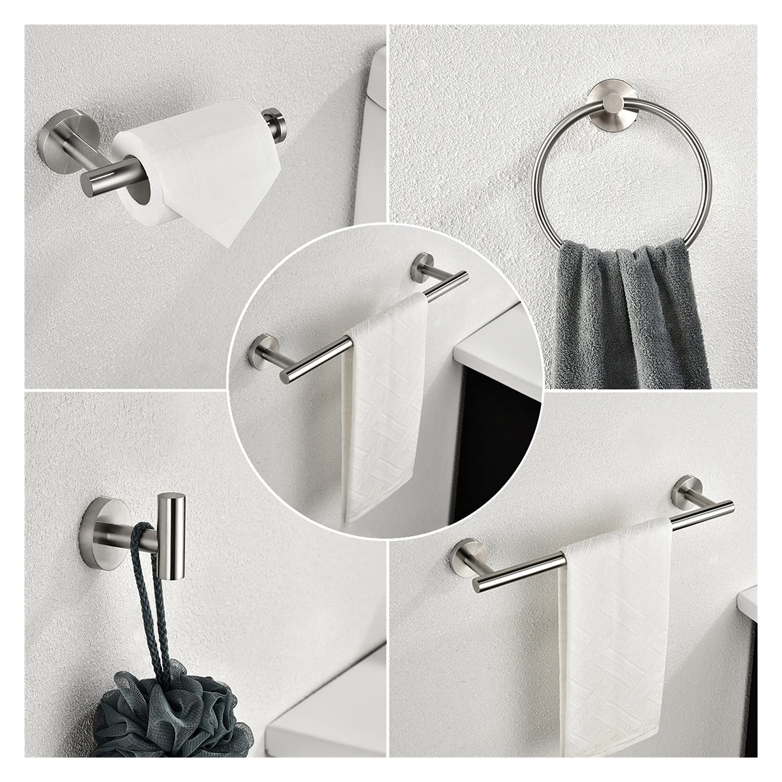 6-Piece Stainless Steel Bathroom Towel Rack Set - Wall Mounted Bathroom Accessory Kit (Silver) for Shower, Spa & Home Decor