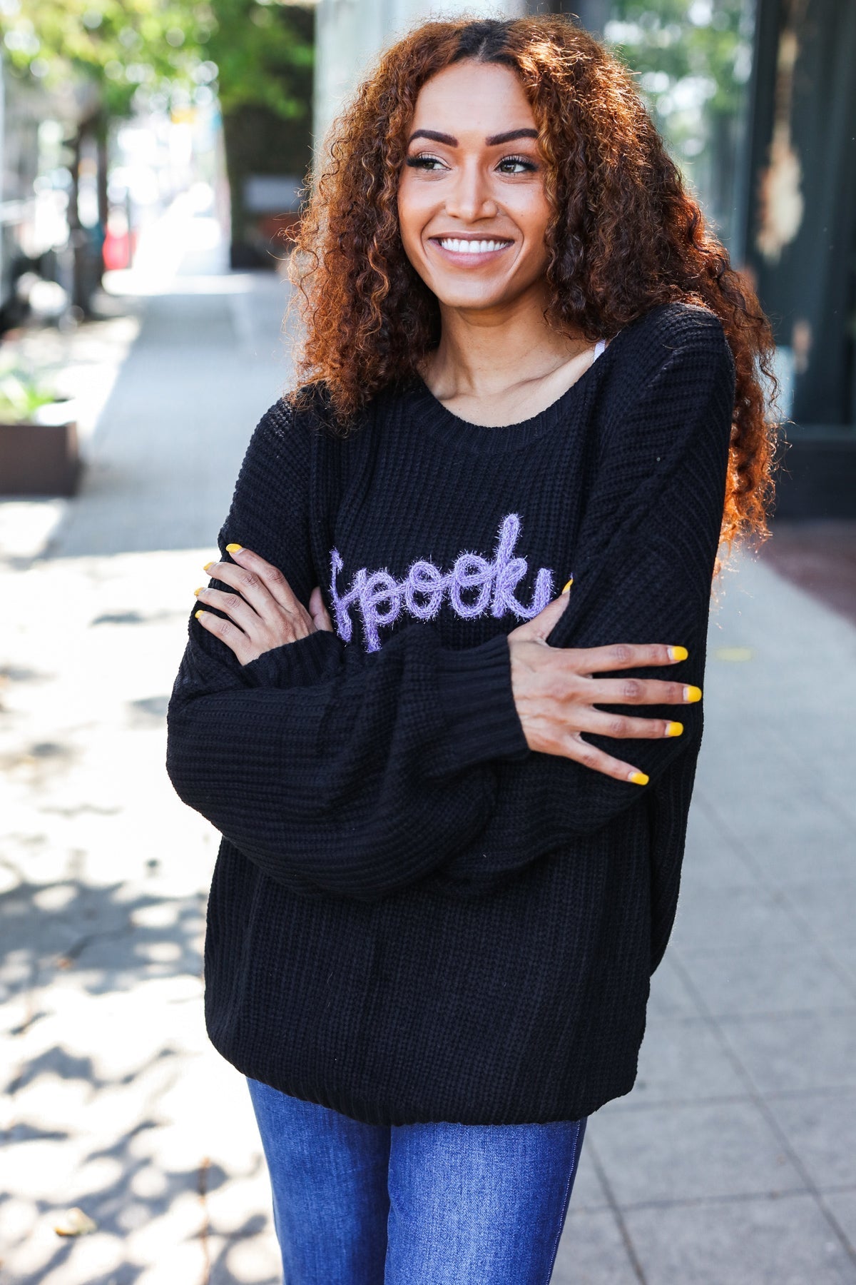 Spooky Black Embroidered Chunky Sweater for Women | Halloween Sweater | Gothic Knit Pullover | Cozy Fall & Winter Fashion | Perfect for Halloween Parties, Casual Outfits, and Cold Weather