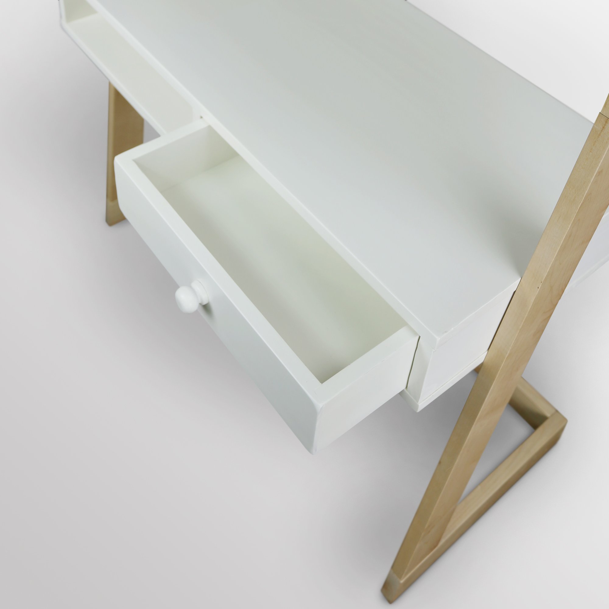 Freestanding Ladder Desk with Drawer - Natural Maple & White Finish - Home Office, Study, Dorm Room, Small Space Workstation - American Trails Wooden Writing Desk