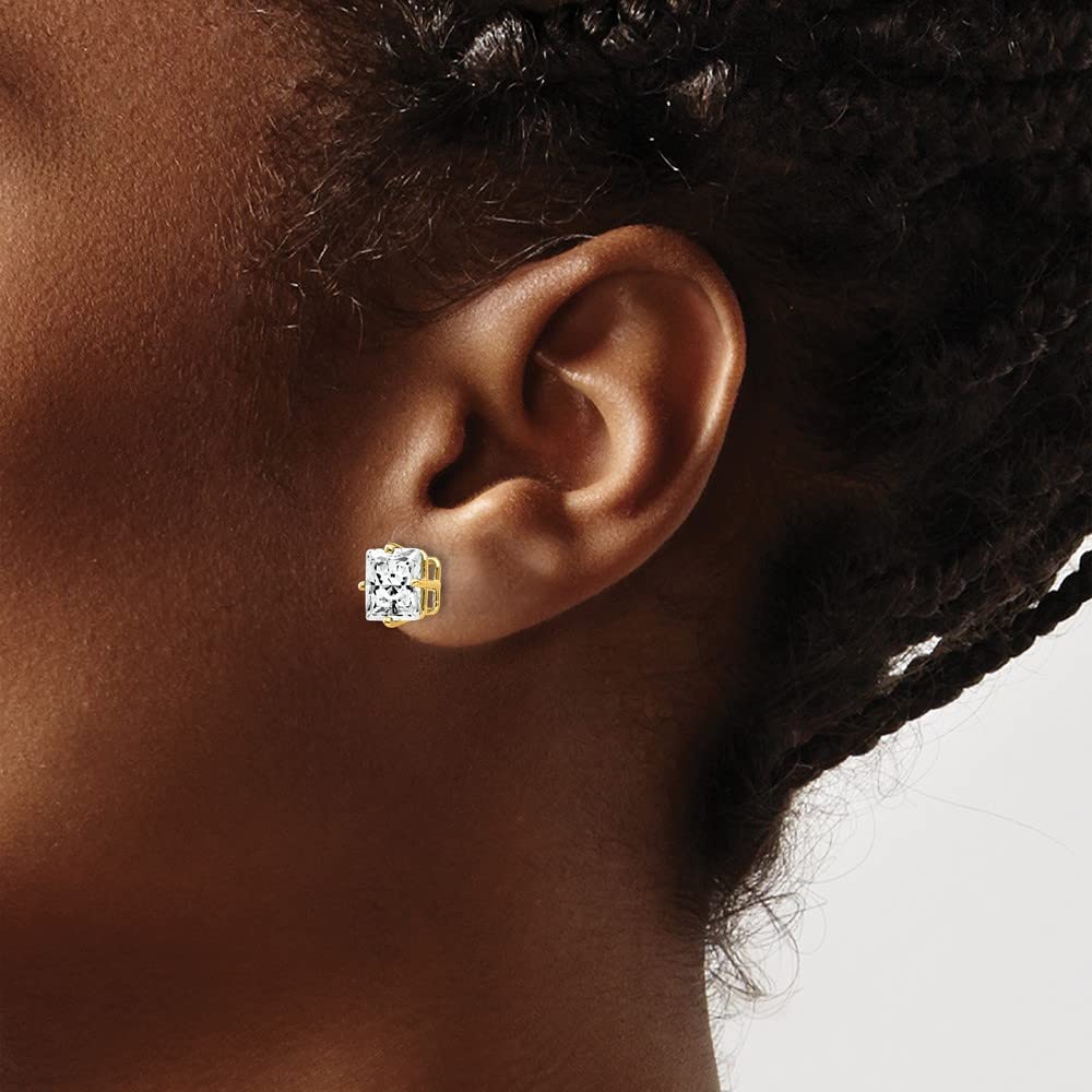 14K Yellow Gold 7mm Princess Cut Cubic Zirconia Stud Earrings for Women - Elegant Fine Jewelry Gift for Her - Perfect for Weddings, Anniversaries & Special Occasions