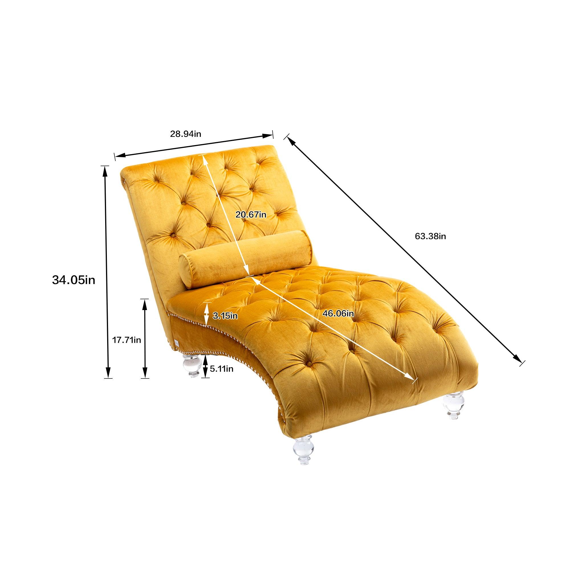 COOMORE Velvet Chaise Lounge Chair - Button Tufted Upholstered Sofa with Pillow, Mustard Velvet for Bedroom, Living Room & Office | Perfect for Reading Nook, Lounge Area & Home Decor