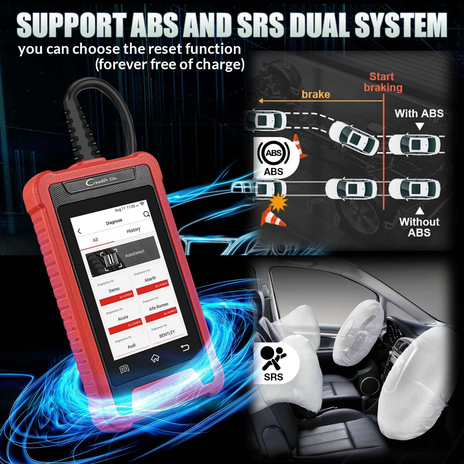 LAUNCH® Creader Elite 200/202/205 ABS & SRS OBD2 Scanner - Professional Automotive Diagnostic Tool for Car, Truck & SUV - Read & Clear Fault Codes, Check Engine Light, Airbag & Brake System - Perfect for Mechanics & DIY Car Repair