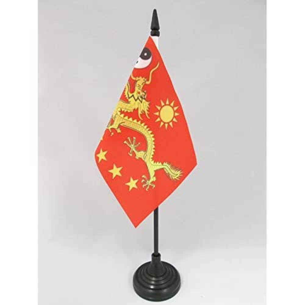 Imperial China Flag 4x6 Inches with Black Plastic Base - Chinese Desk Flag 15x10 cm for Office Decor, Study Room, or Historical Displays - AZ FLAG