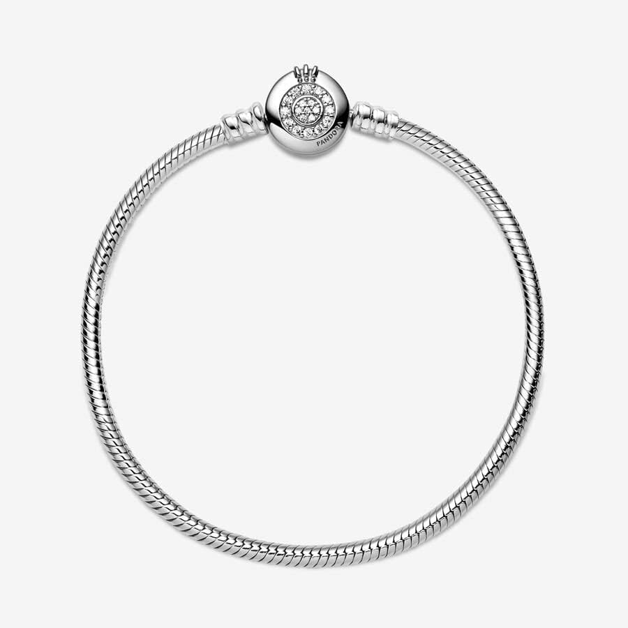PANDORA Moments Sparkling Crown O Pavé Clasp Snake Chain Bracelet for Women - Elegant Jewelry Gift with Gift Box - Perfect for Anniversaries, Birthdays & Special Occasions