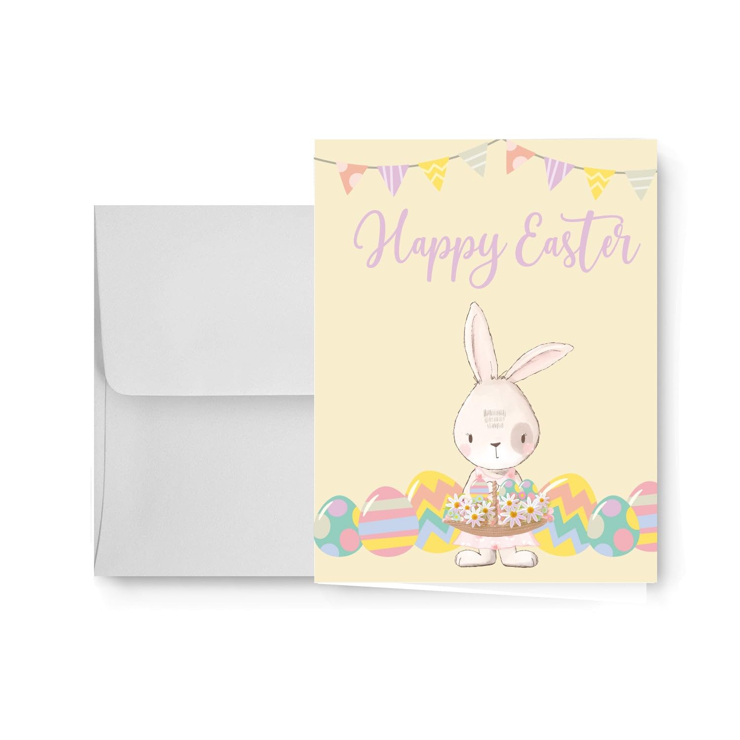 Happy Easter Greeting Cards 25pk - Bunny & Eggs Design for Party Favors