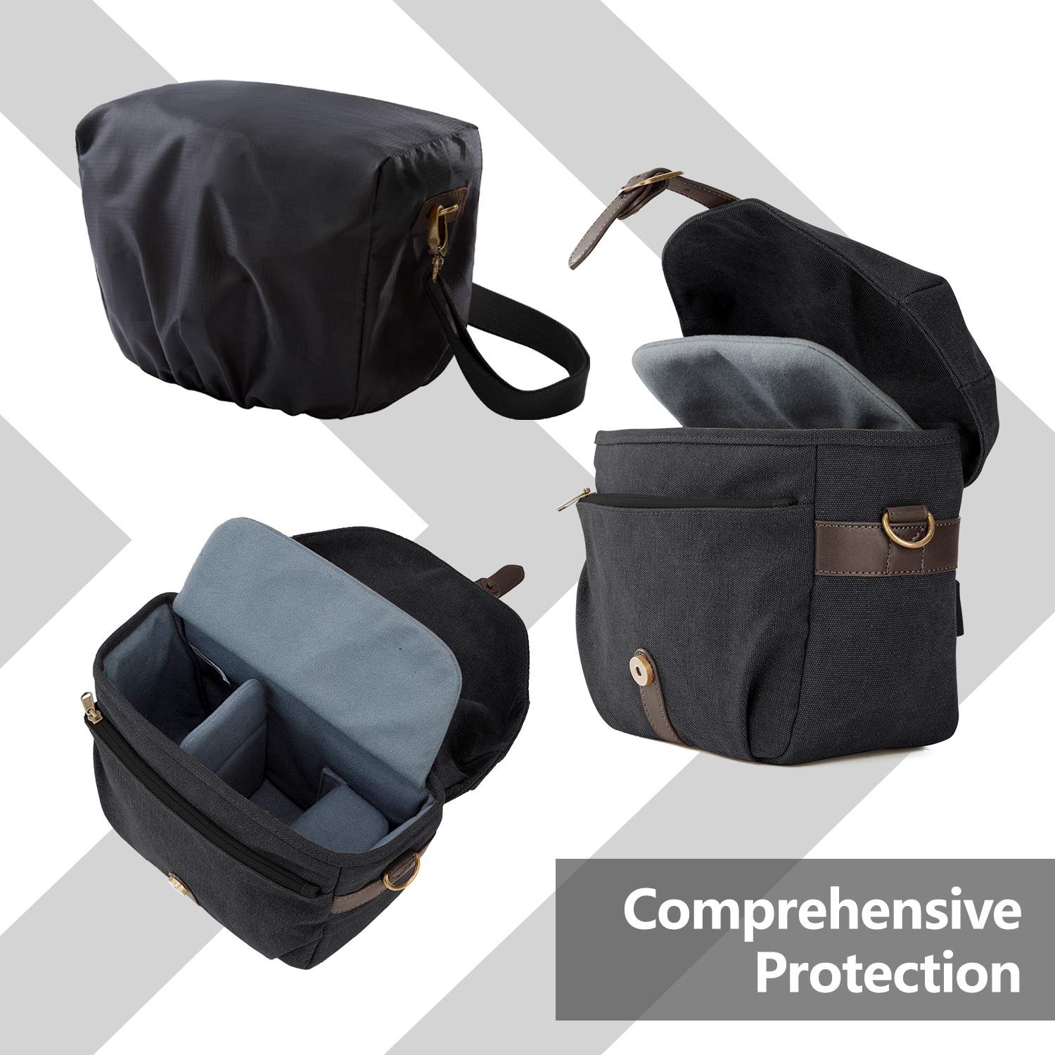 BAGSMART DSLR Camera Bag - Waterproof Canvas Crossbody Shoulder Bag for SLR/DSLR Cameras with Rain Cover - Compact & Stylish Photography Accessory for Men & Women (Black) - Perfect for Travel, Hiking & Outdoor Photography